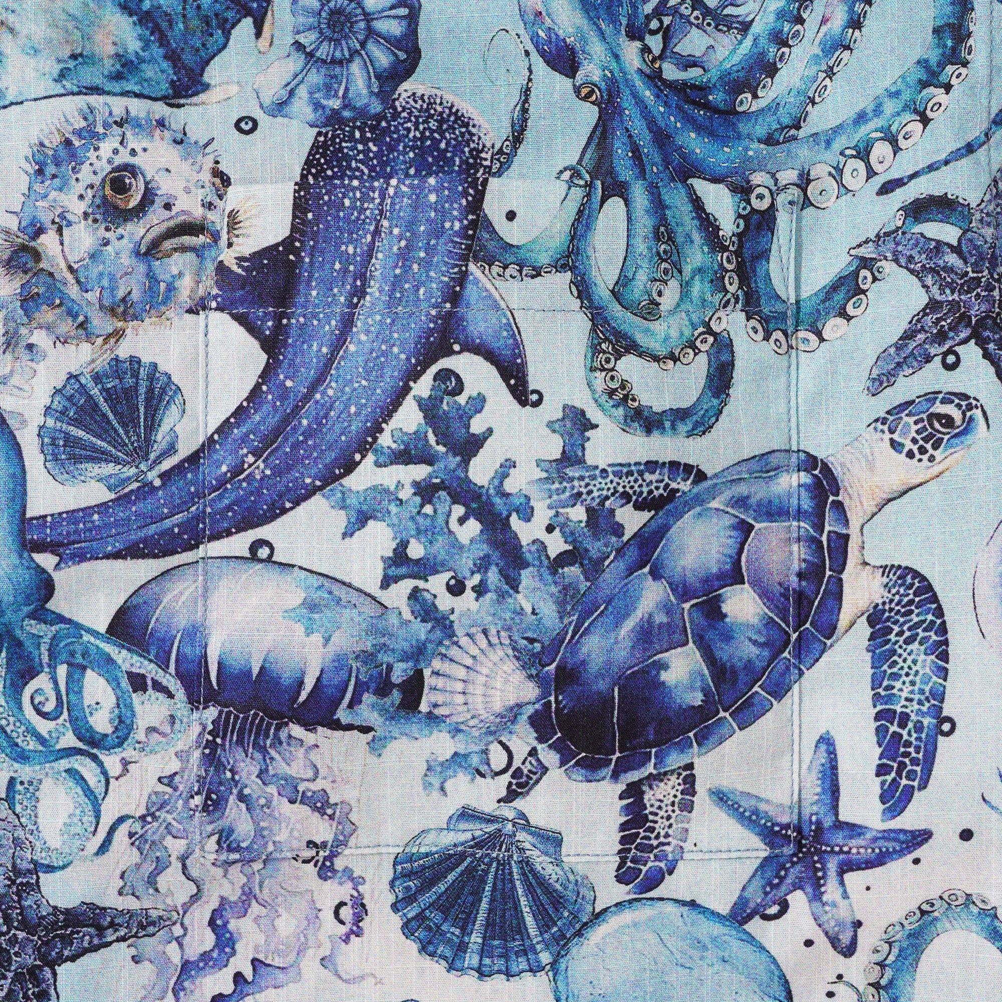 Men's Hawaiian Shirt Short Sleeve Button-down 100% Cotton Blue Aloha Watercolor Ocean