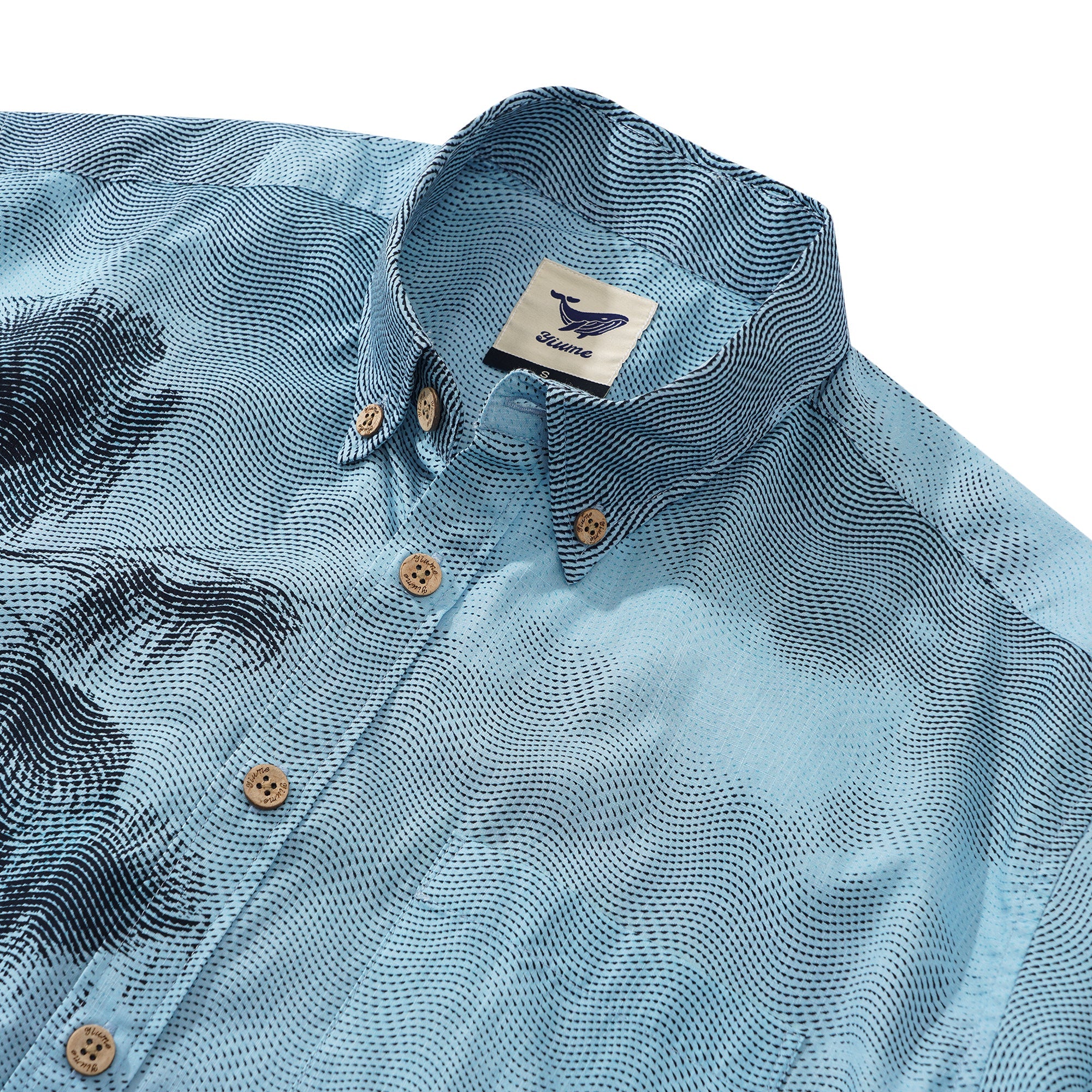 Men's Hawaiian Shirt Short Sleeve Button-down 100% Cotton Blue Aloha Ocean Crest