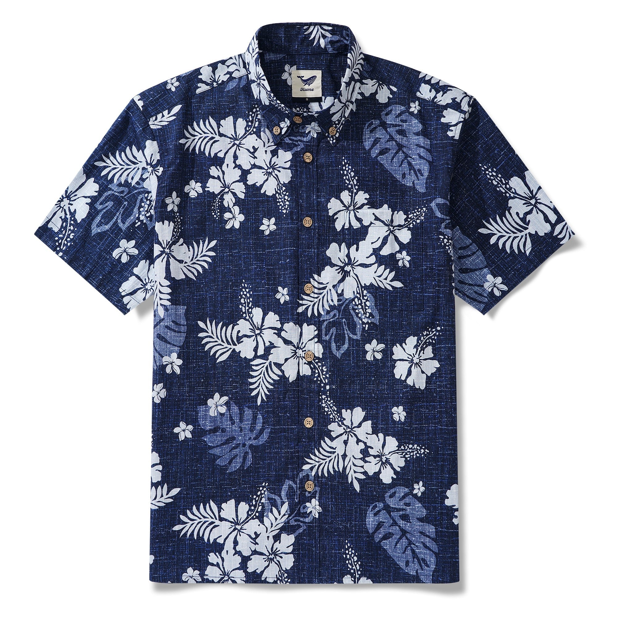 Men's Hawaiian Shirt Short Sleeve Button-down 100% Cotton Blue Aloha Tropical Splendor