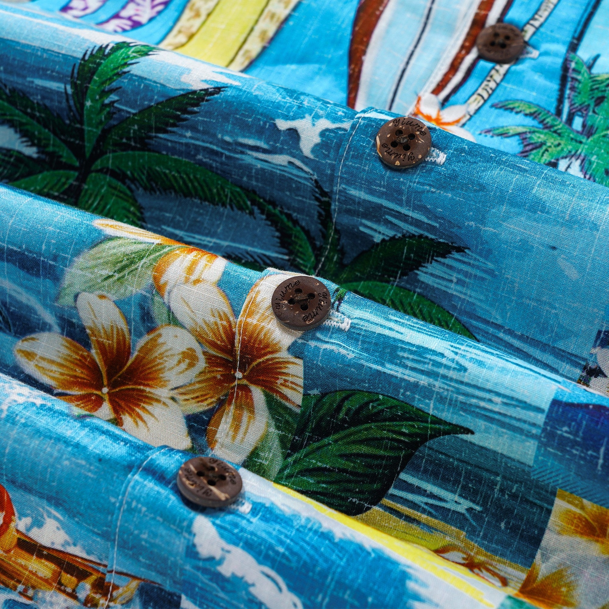 Men's Hawaiian Shirt Short Sleeve Camp Collar 100% Cotton Blue Aloha Hawaiian Beach Collage Art