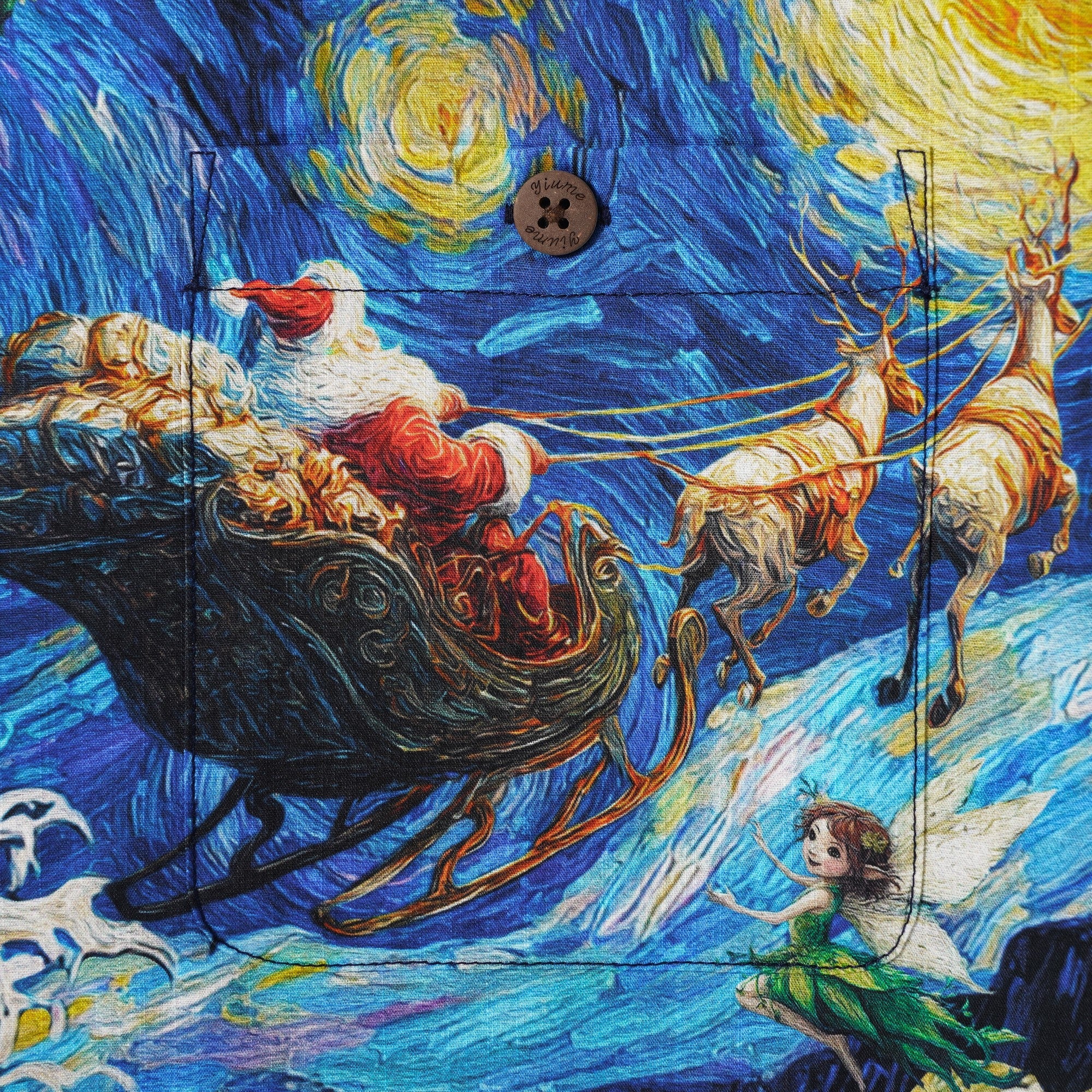Men's Hawaiian Shirt Short Sleeve Camp Collar 100% Cotton Blue Aloha Starry Christmas Magic With Van Gogh