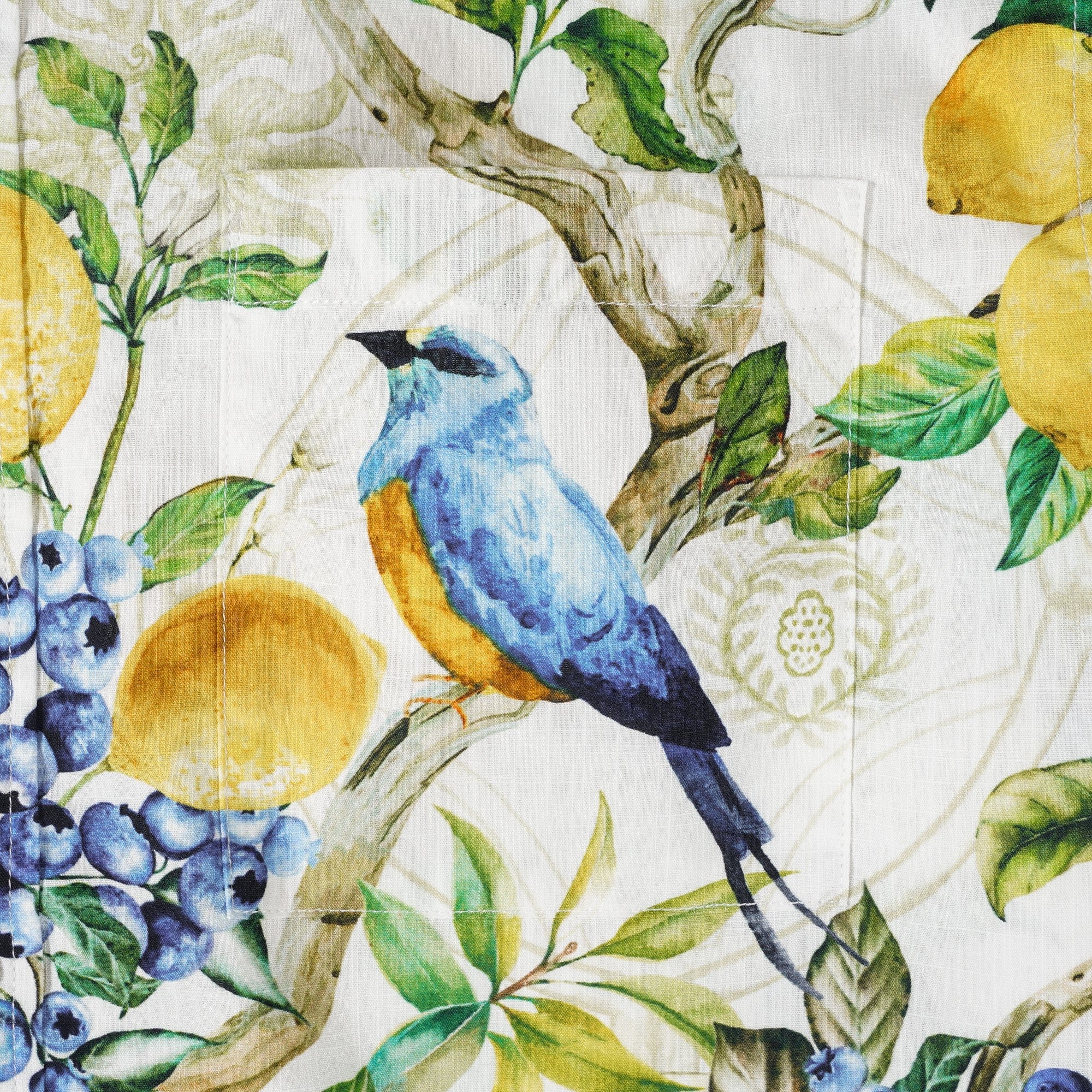 Men's Hawaiian Shirt Short Sleeve Button-down 100% Cotton White Aloha Sicilian Lemon Tree Fantasy