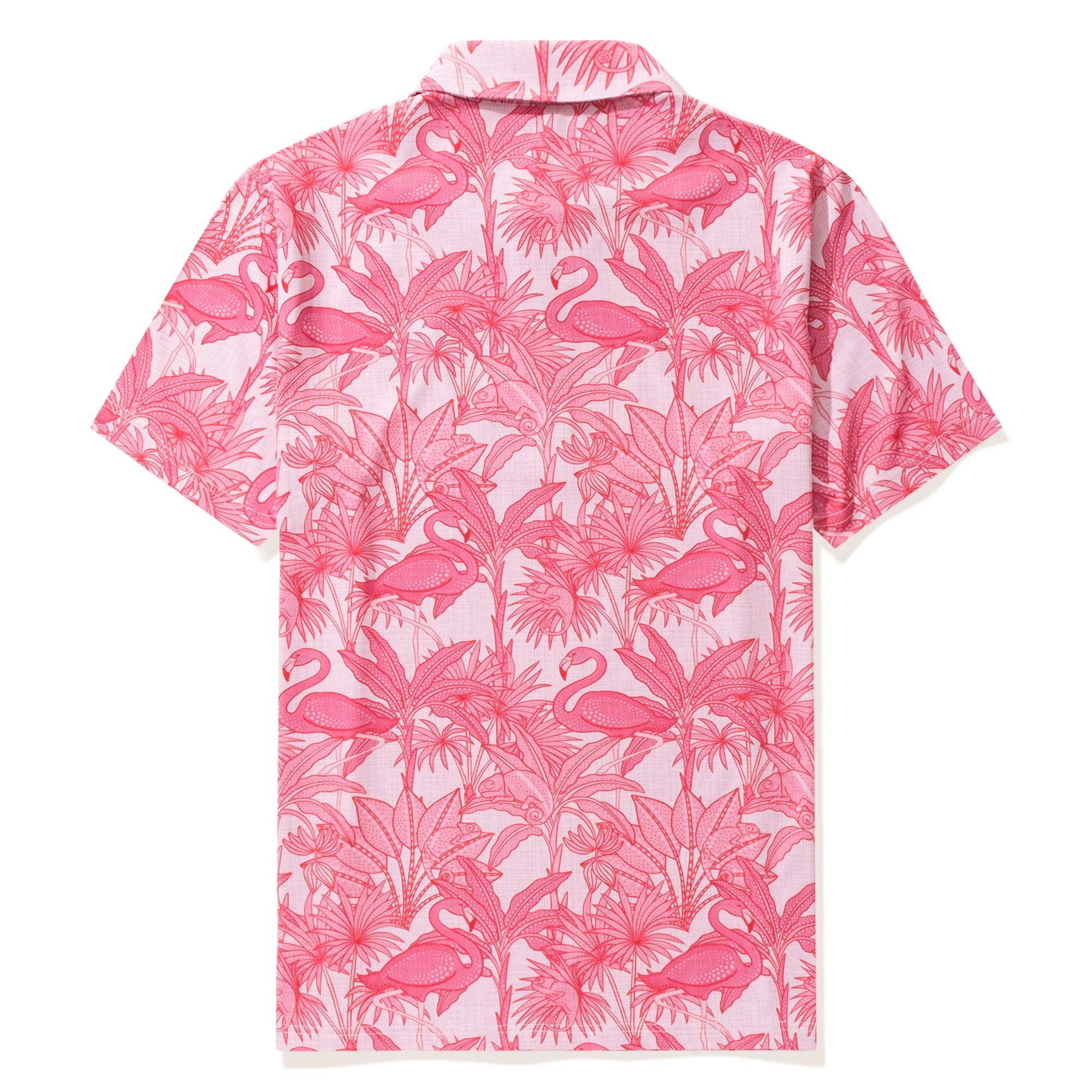 Men's Hawaiian Polo Shirt Short Sleeve 83% Recycled polyester 17% Spandex Aloha Flamingos & Chameleons By House of Haricot