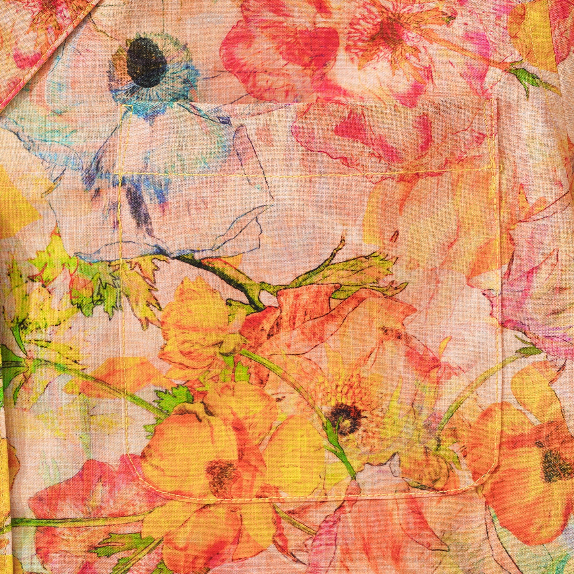Women's Hawaiian Shirt Short Sleeve Camp Collar 100% Cotton Yellow Aloha Ranunculus Flowers By Pascale Dilger