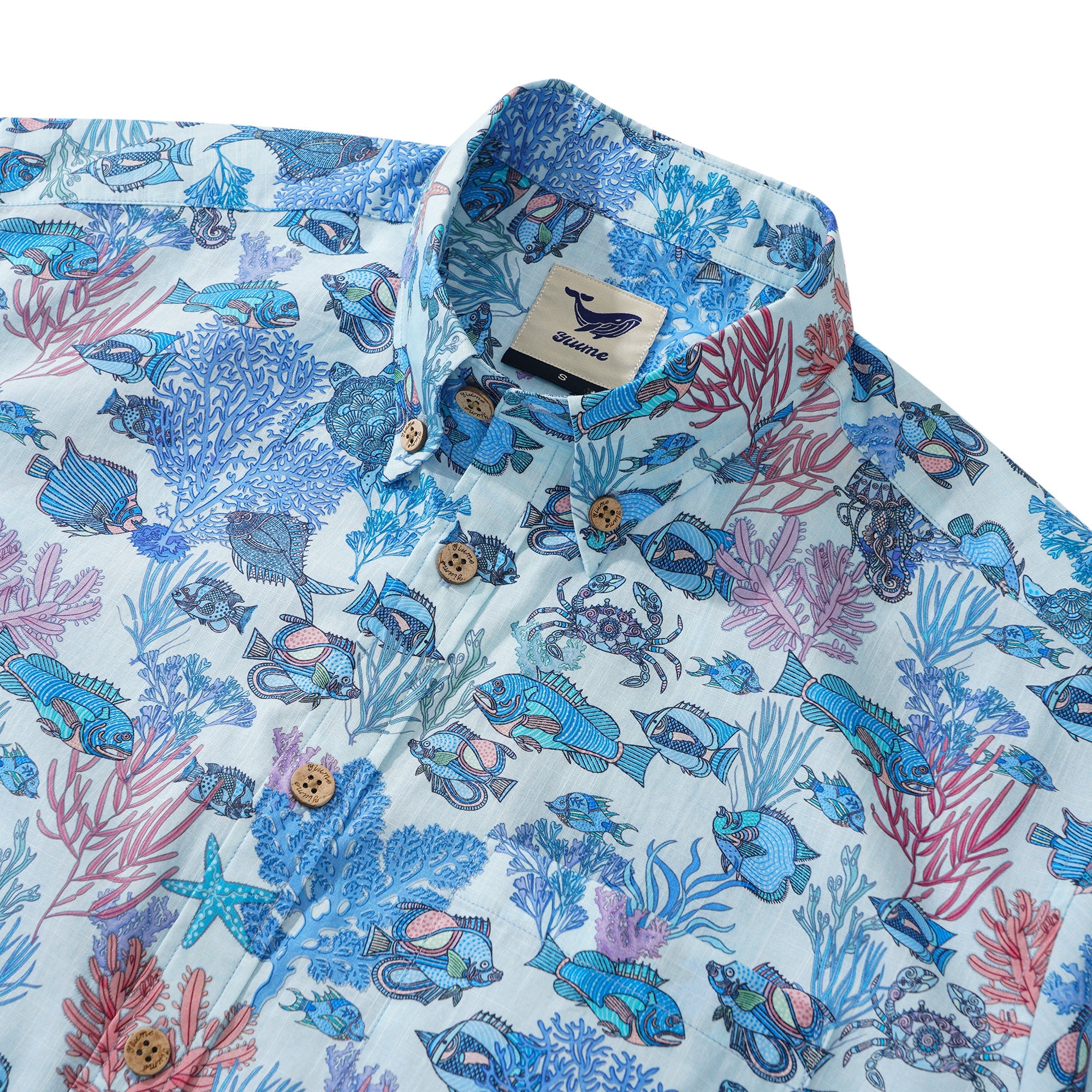 Men's Hawaiian Shirt Short Sleeve Button-down 100% Cotton Blue Aloha Seaside Boho