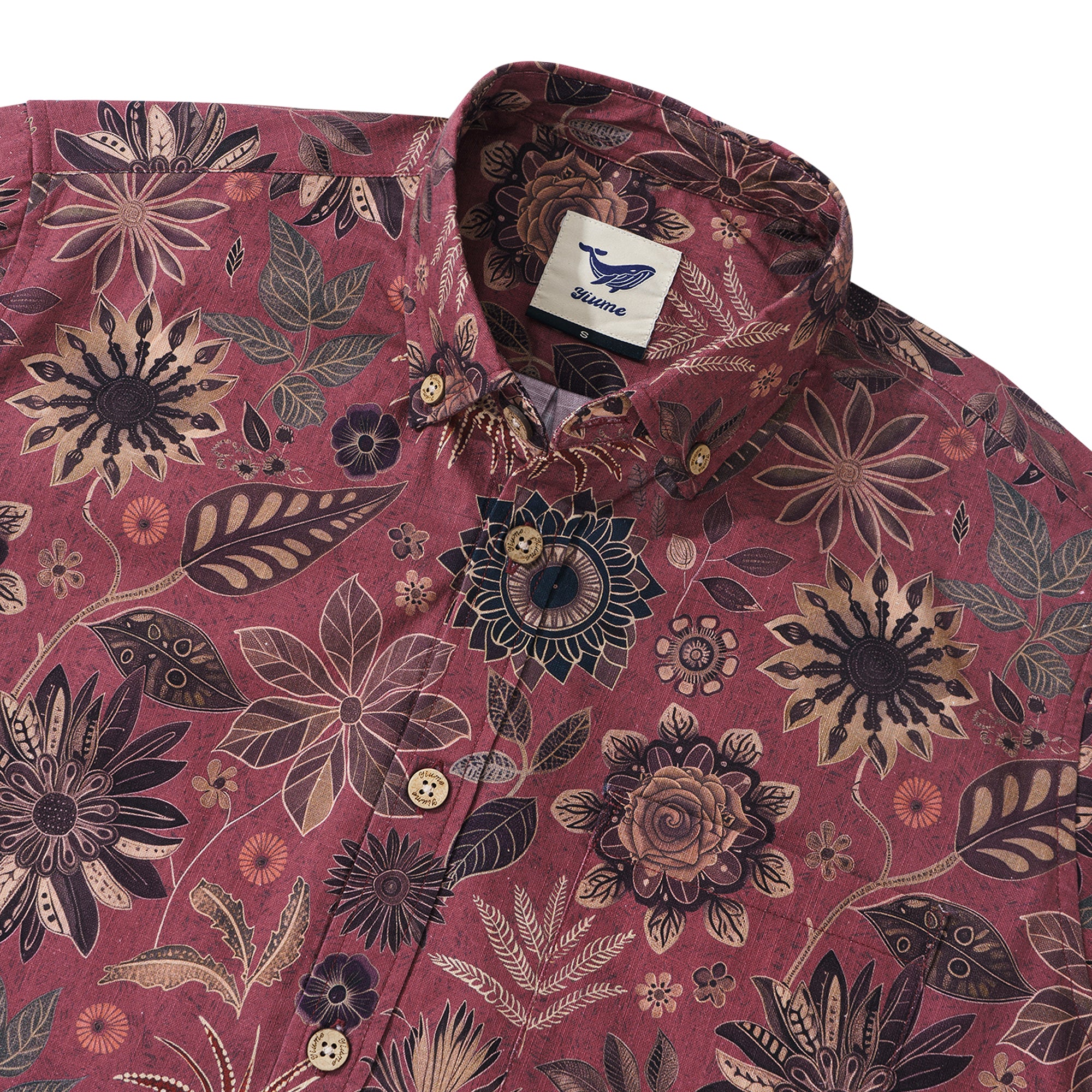 Long Sleeve Hawaiian Shirt For Men Night's Blooms 100% Cotton Button-down Aloha Shirt