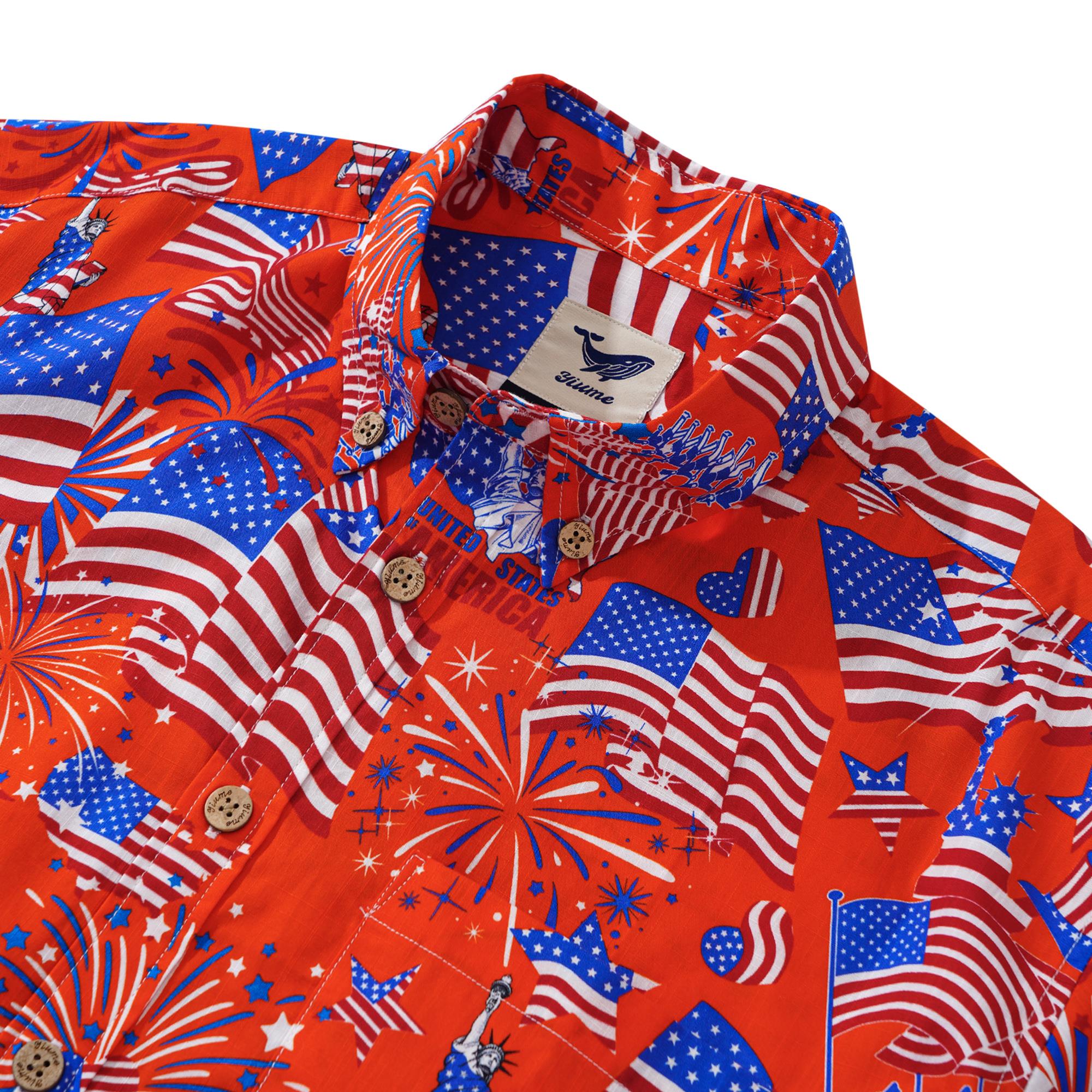 Men's Hawaiian Shirt Short Sleeve Button-down 100% Cotton White Aloha American Celebration