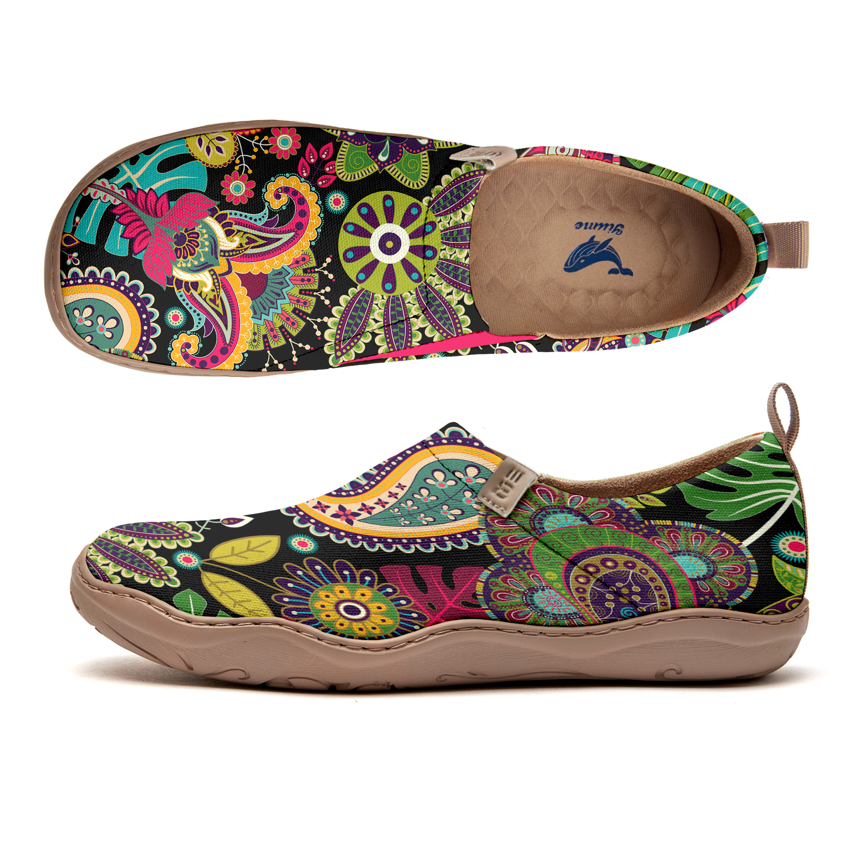 Yiume Women's Art Slip-On Casual Shoes Botanical Patterns Painted,100% Cotton