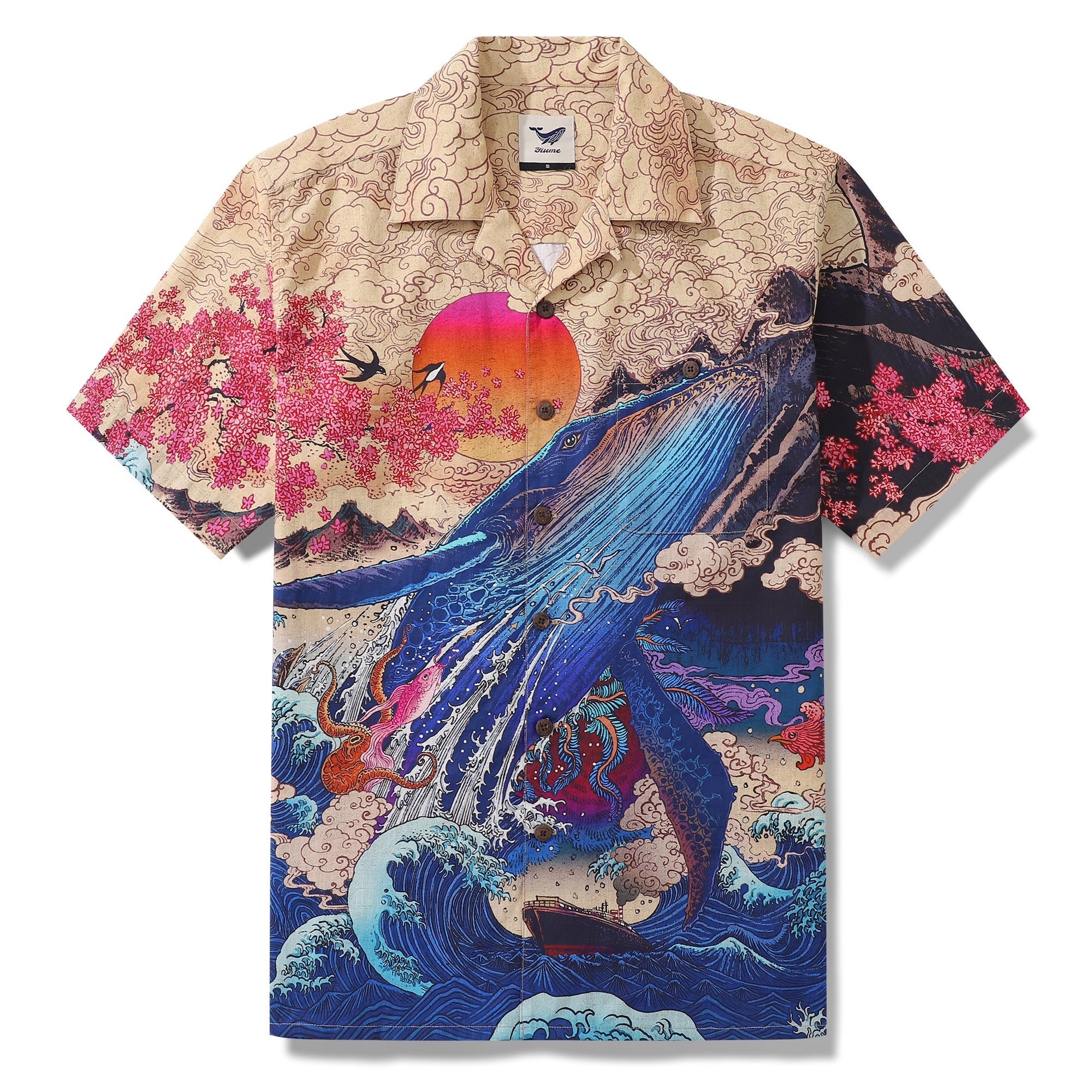 100% Cotton Hawaiian Shirt For Men Ukiyo-e NO6 By RLoN Camp Collar Shirt