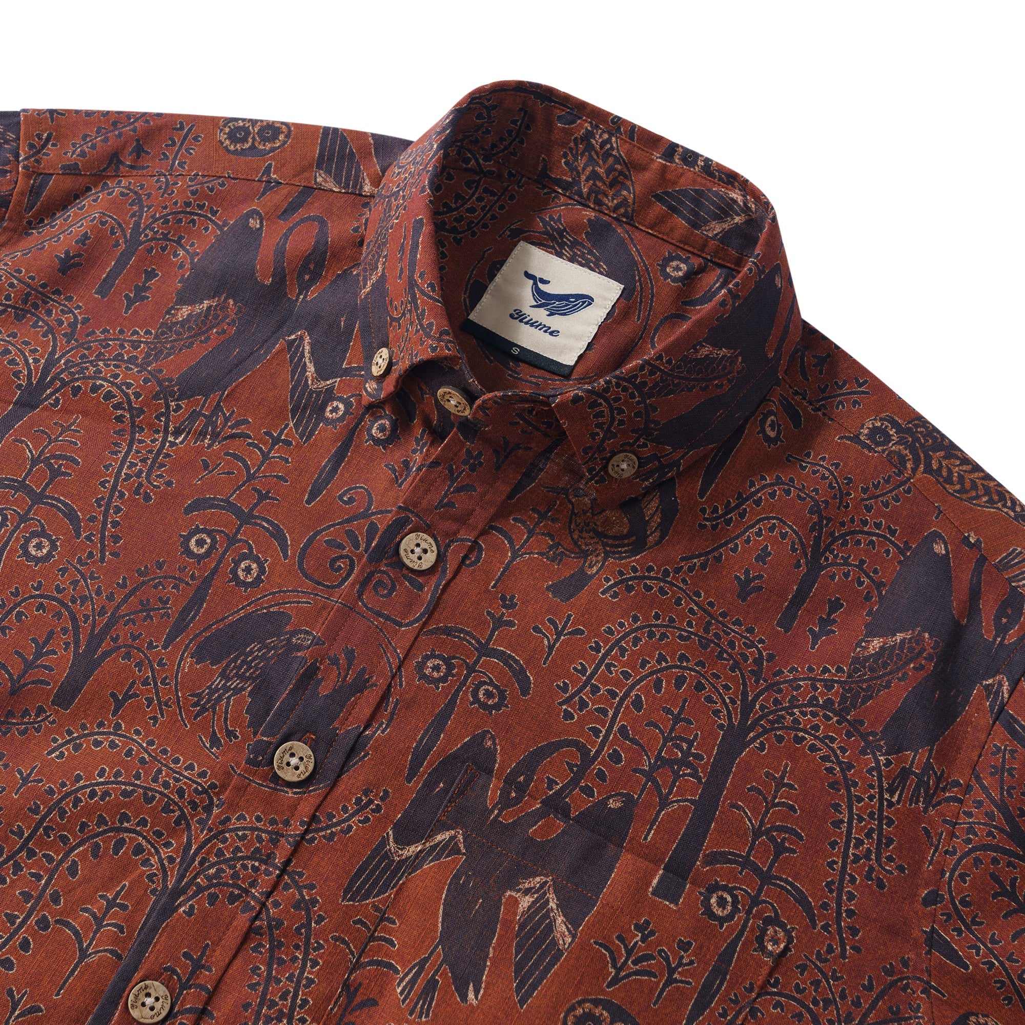 Antique Birds By Andrea Leonelli 100% Cotton Men's Long Sleeve Button-down Shirt Aloha Hawaiian