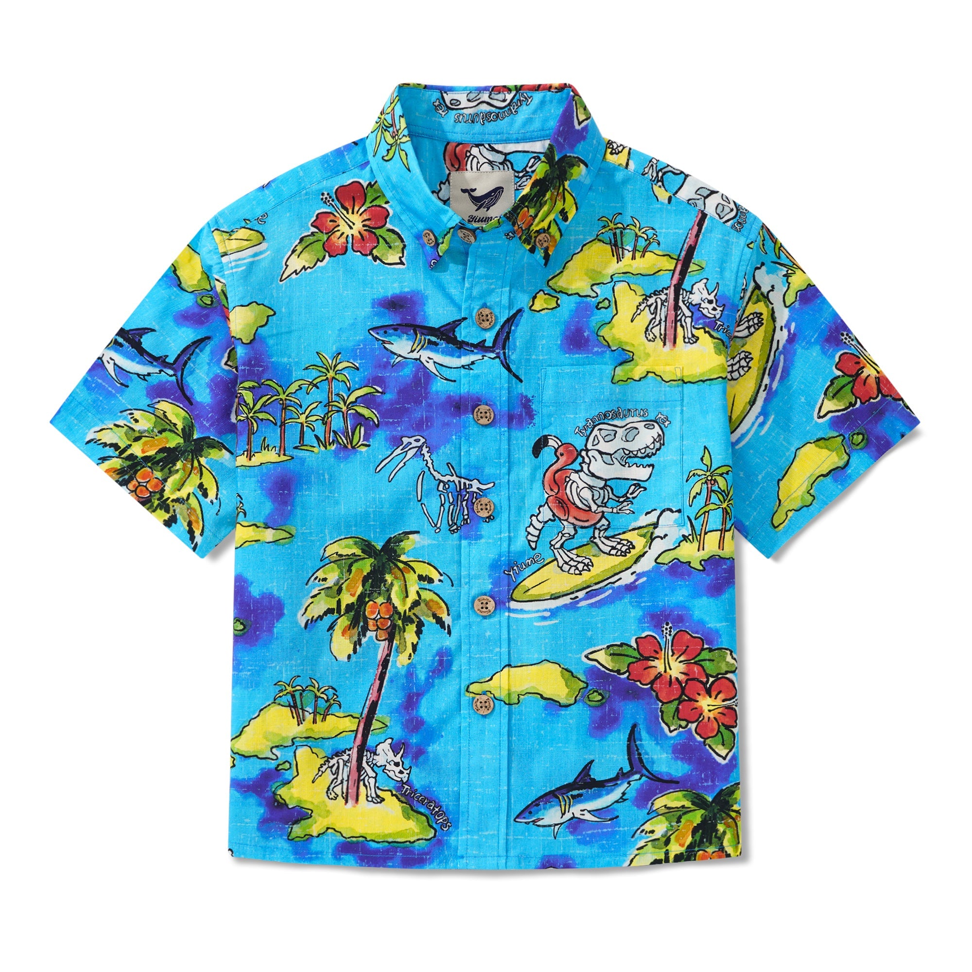 Kids' Hawaiian Shirt Short Sleeve Button-down 100% Cotton Blue Aloha Adventure Isle