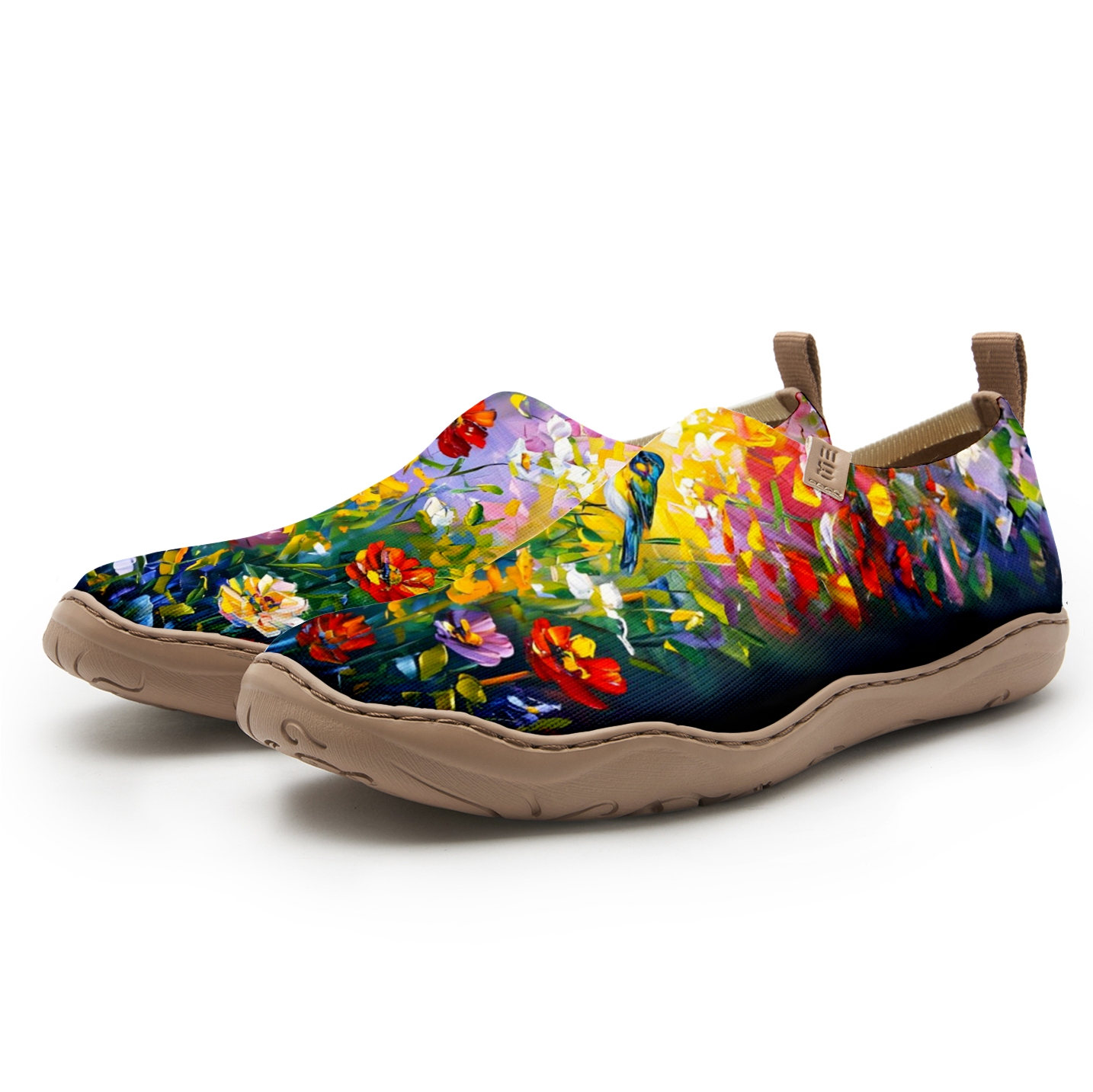Oil Painting Birds And Flowers Blue Women's Shoes