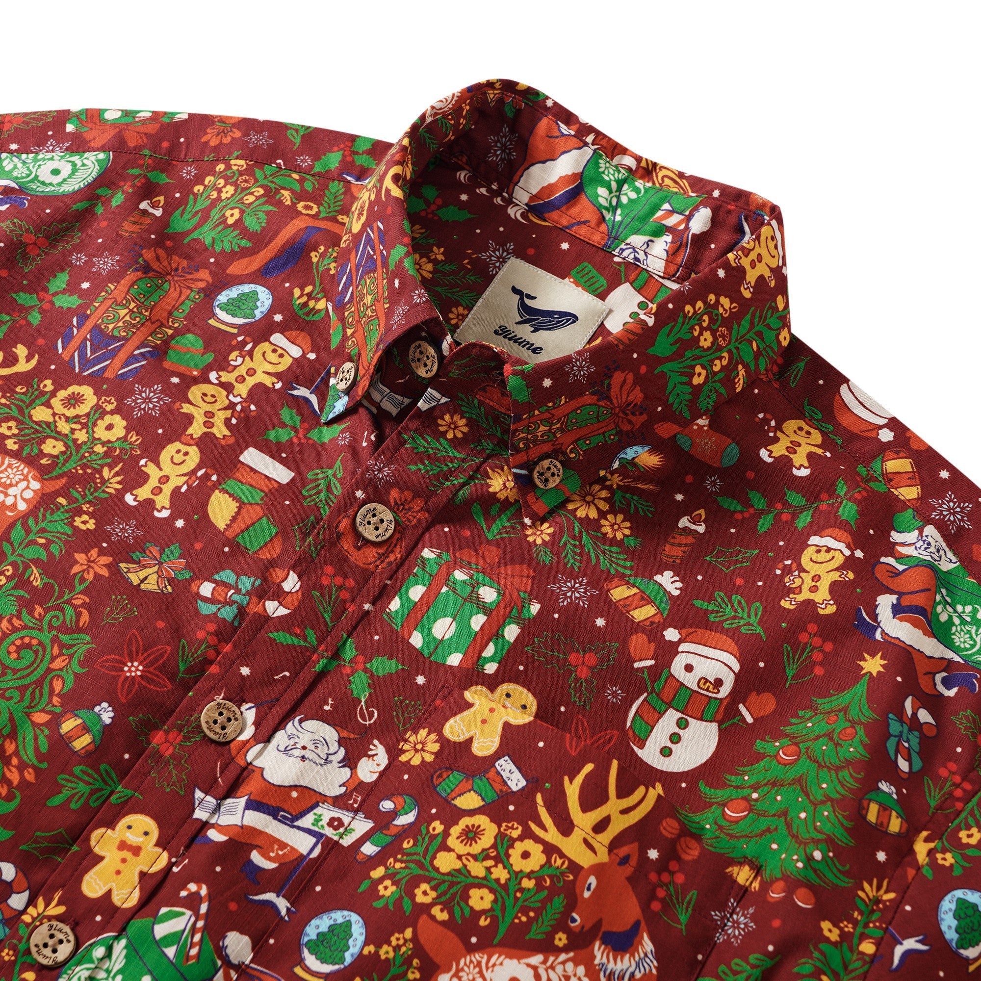 Men's Hawaiian Shirt Short Sleeve Button-down 100% Cotton Red Aloha Christmas Essence