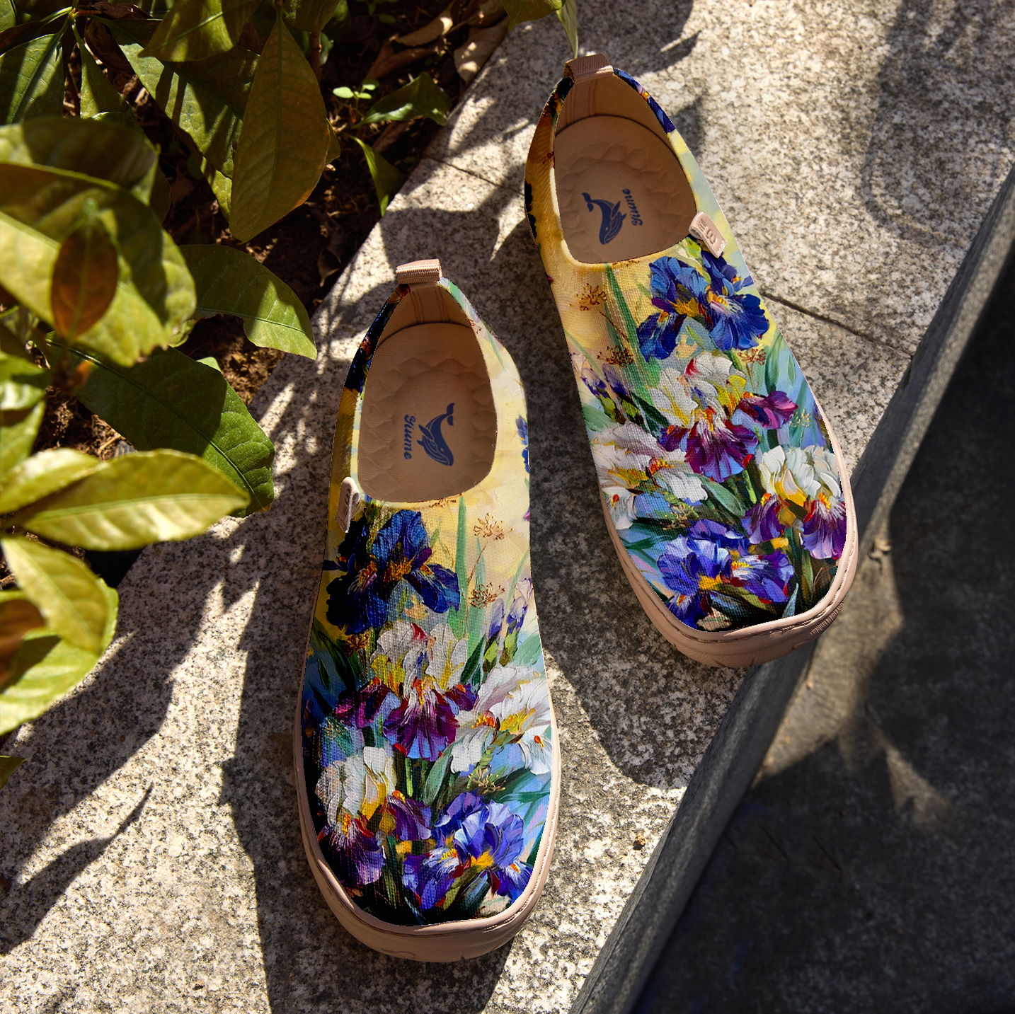 Yiume Women's Art Slip-On Shoes Comfortable Breathable Knit Casual Footwear,Iris Oil Painting Purple