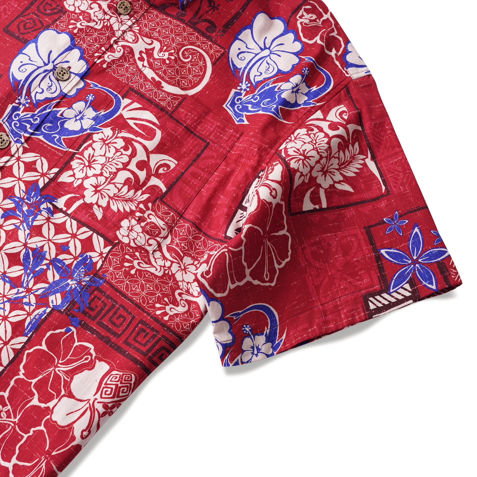 Romantic Hawaiian Vibes 100% Cotton Men's Short Sleeve Button-down Shirt Red Aloha Hawaiian