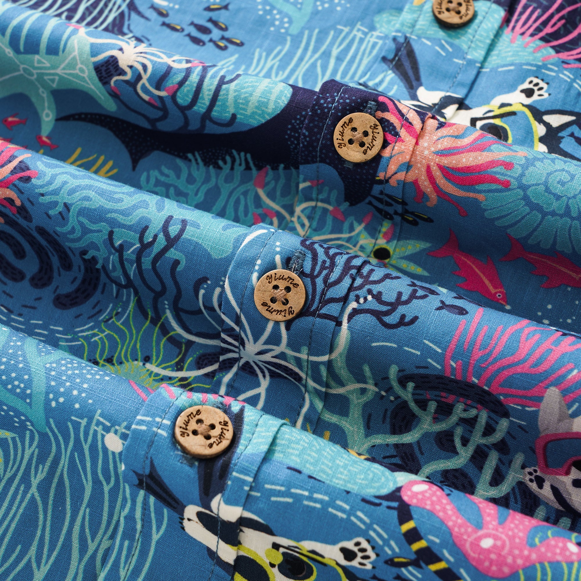 Men's Hawaiian Shirt Short Sleeve Button-down 100% Cotton Blue Aloha Dive Pup