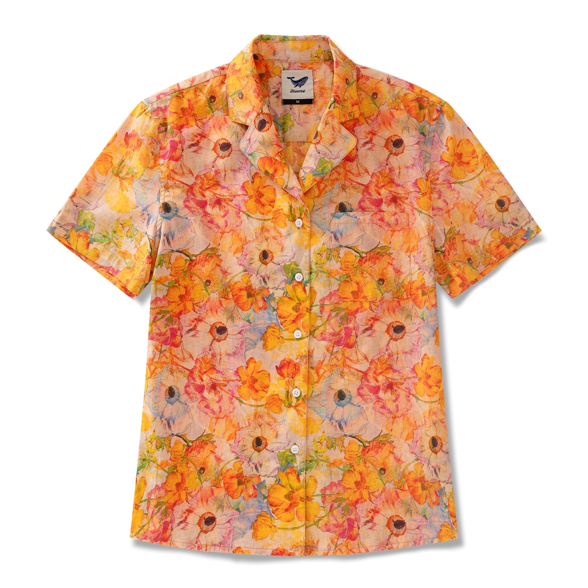 Hawaiian Ranunculus Floral Shirt 100% Cotton Women's Short Sleeve Camp Shirt Aloha Hawaiian