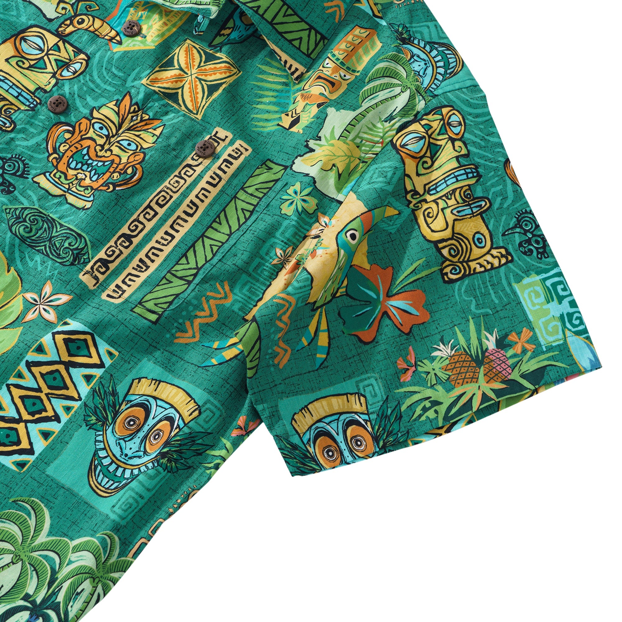 Tiki Luau 100% Cotton Men's Aloha Hawaiian Short Sleeve Camp Collar Shirt