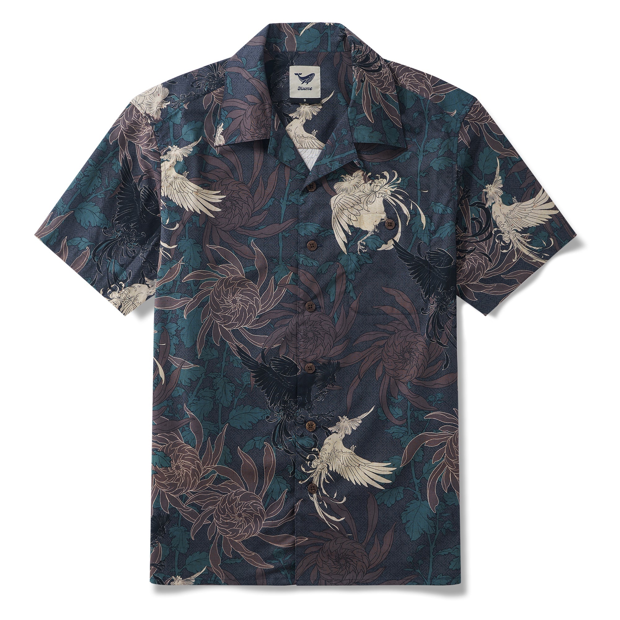 Imperial Garden Rooster Painting 100% Cotton Men's Short Sleeve Camp Collar Shirt Aloha Hawaiian