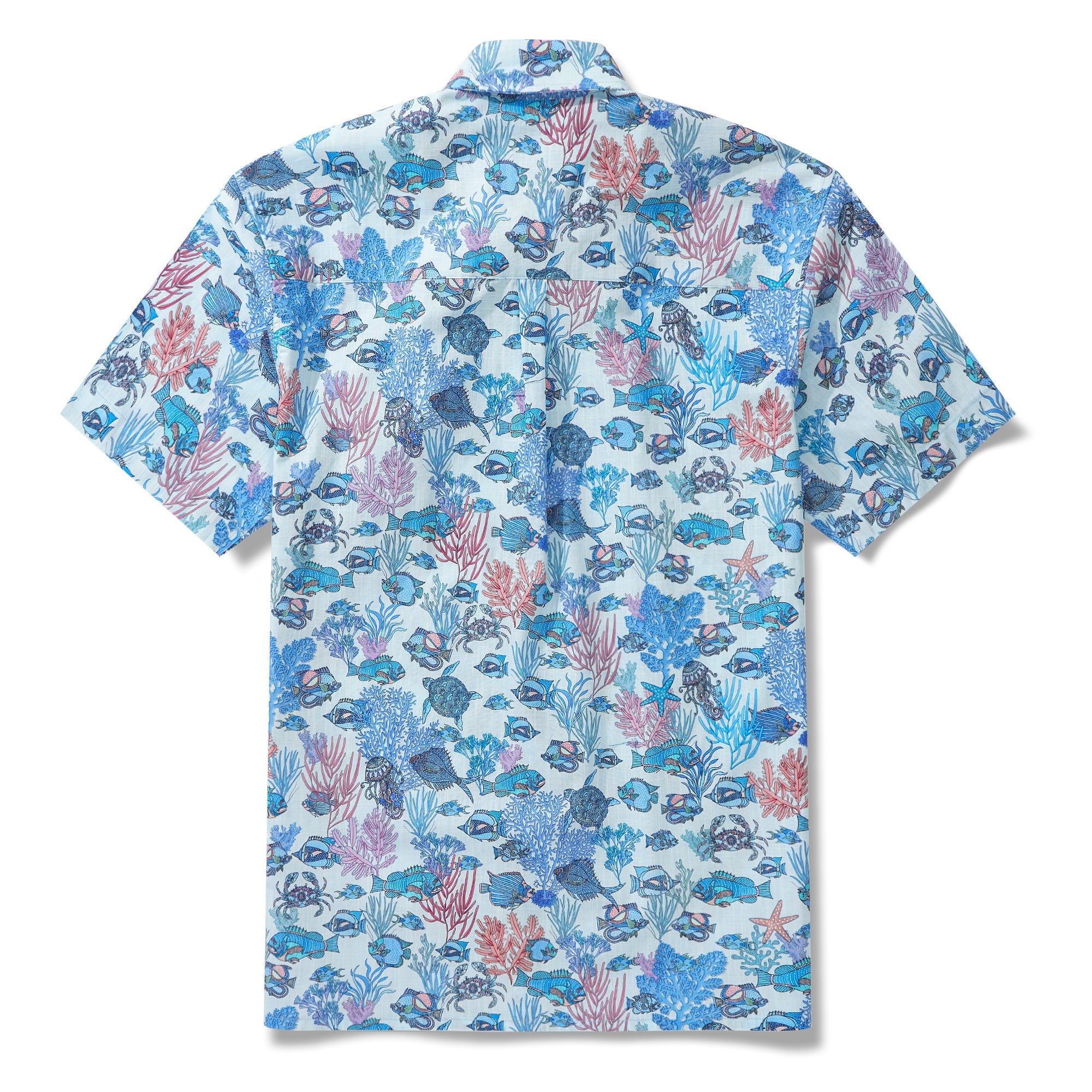 Men's Hawaiian Shirt Short Sleeve Button-down 100% Cotton Blue Aloha Seaside Boho