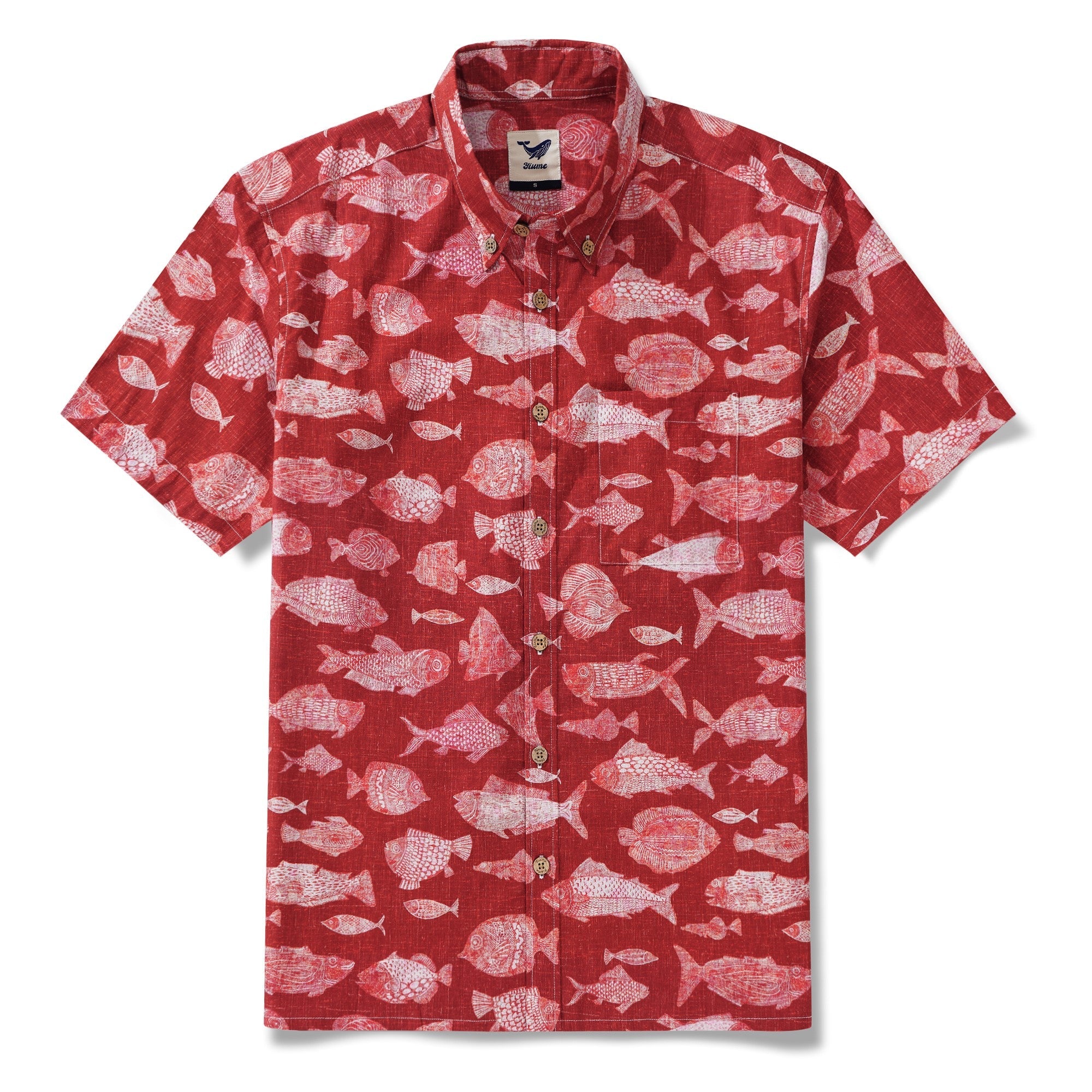 Men's Hawaiian Shirt Short Sleeve Button-down 100% Cotton Red Aloha Red Fish Reverie