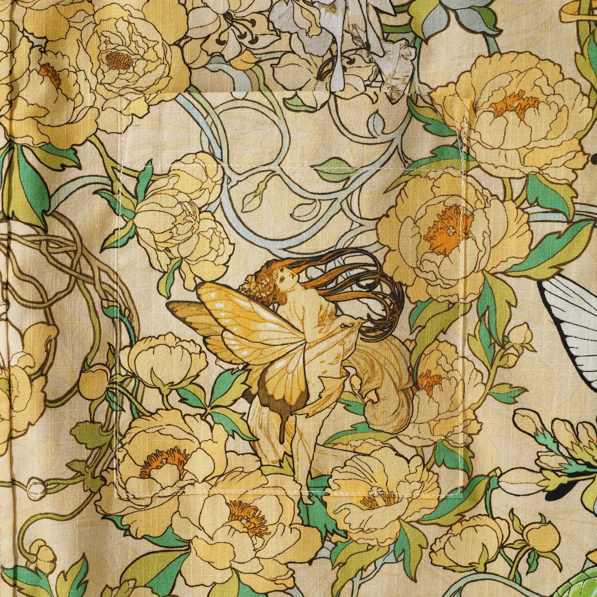 Men's Hawaiian Shirt Short Sleeve Button-down 100% Cotton Yellow Aloha Hawaiian Mucha’s Flora & Fauna Whimsy