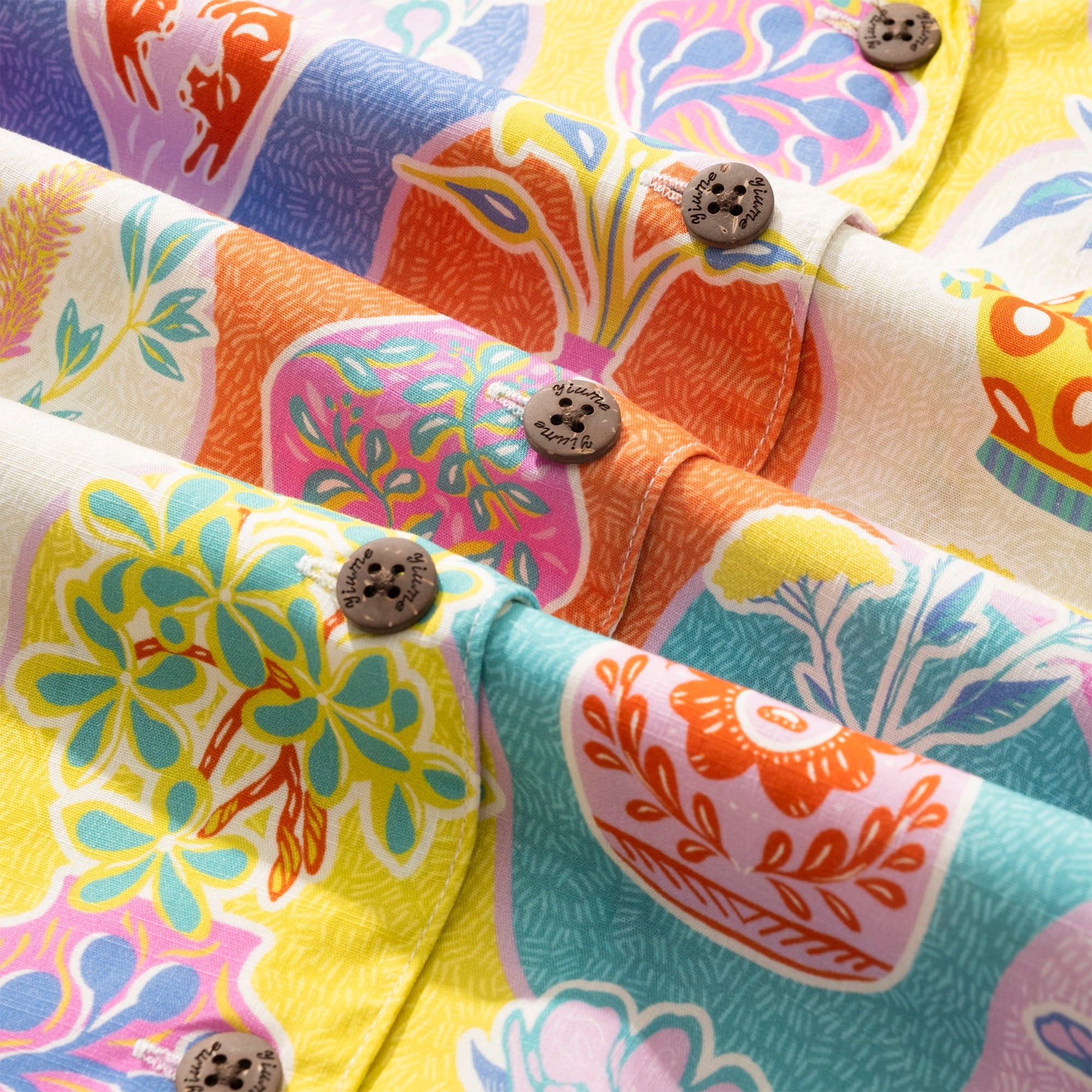 Women's Hawaiian Shirt Short Sleeve Camp Collar 100% Cotton Orange Aloha Colorful Kitschy Vases By Mona Ahmed