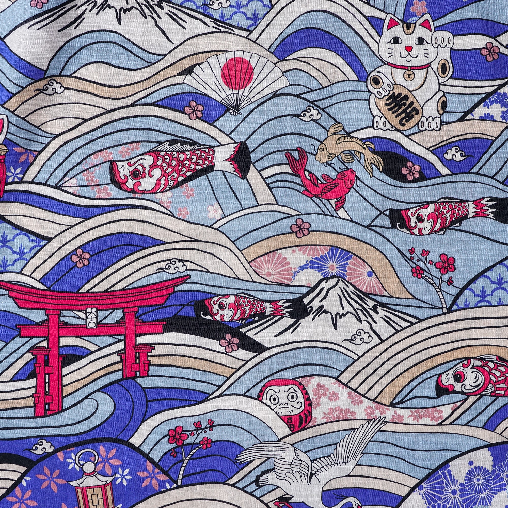 Men's Hawaiian Shirt Short Sleeve Button-down 100% Cotton Beige Aloha Neo-Ukiyo-e