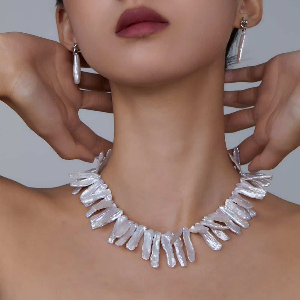 Natural Baroque Fancy shape pearl necklace