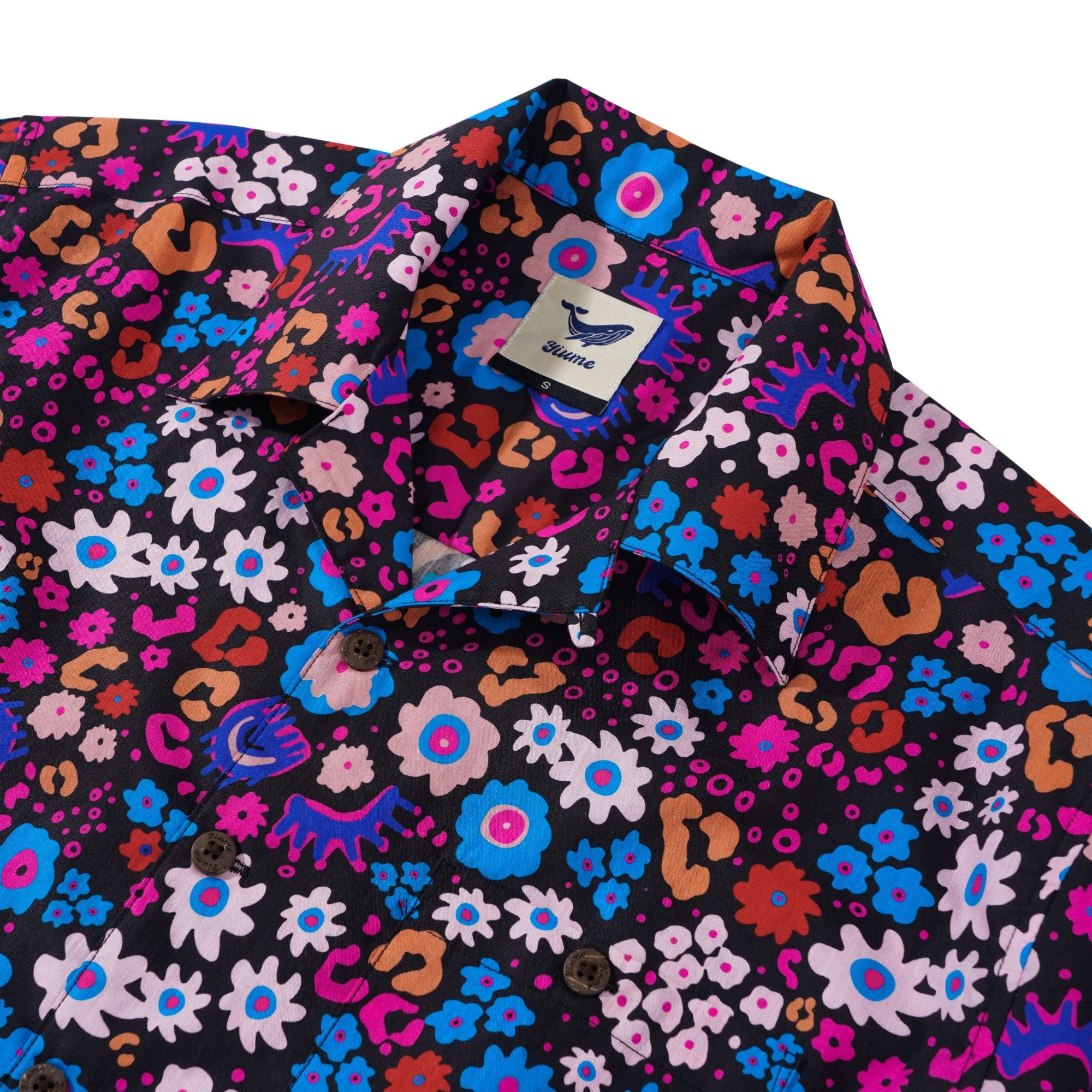 Men's Hawaiian Shirt Short Sleeve Camp Collar 100% Cotton Blue Aloha Enchanted Garden Leopard Print
