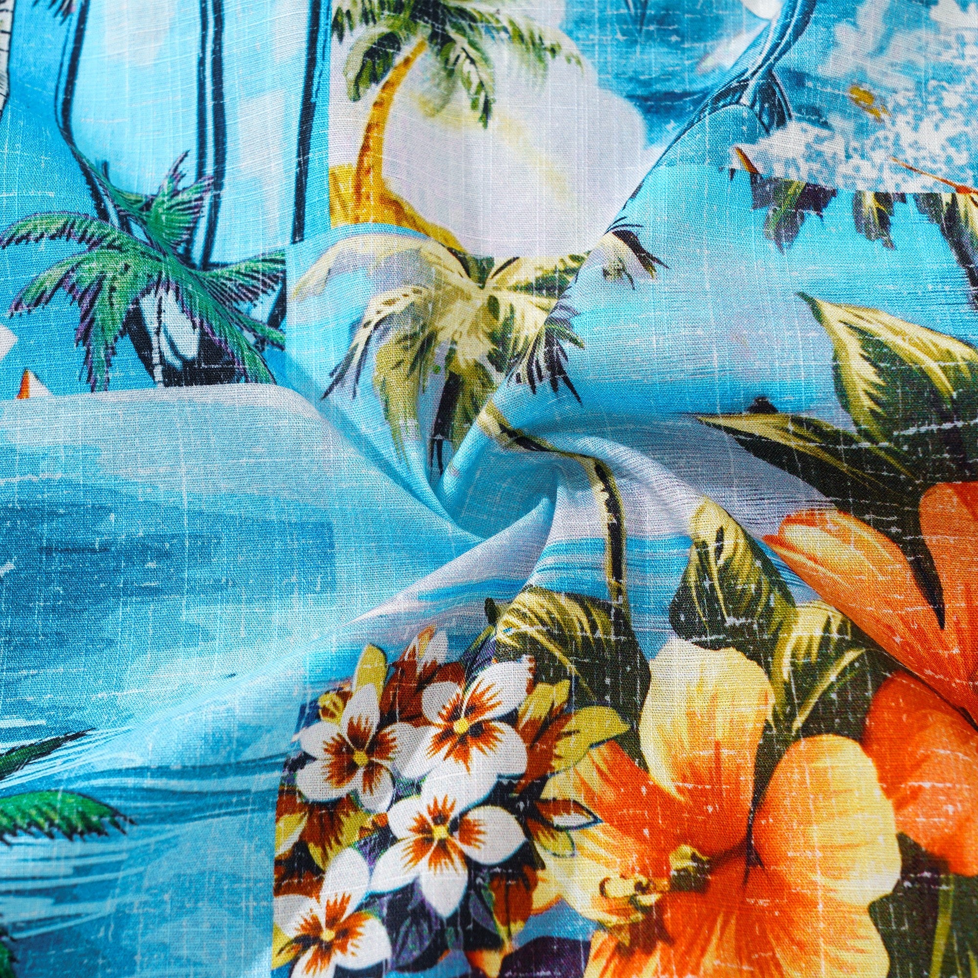 Men's Hawaiian Shirt Short Sleeve Camp Collar 100% Cotton Blue Aloha Hawaiian Beach Collage Art
