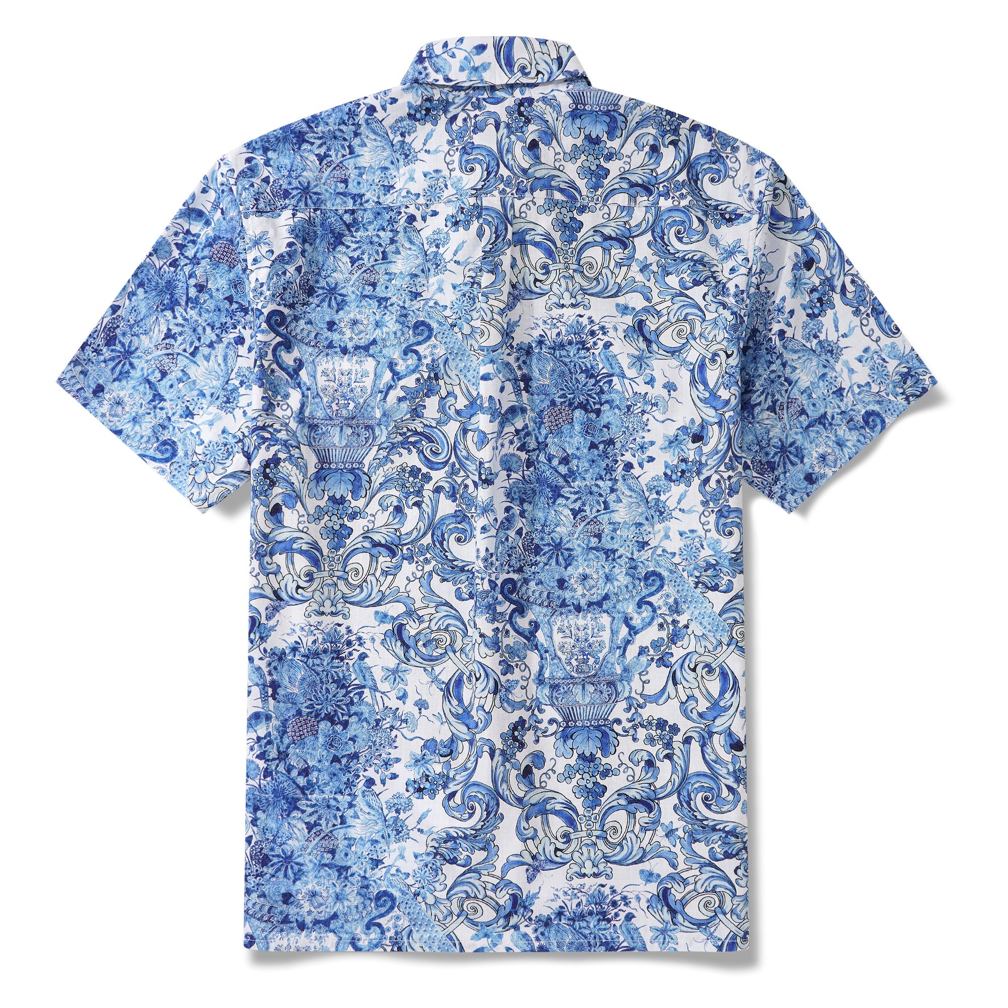 Men's Hawaiian Shirt Short Sleeve Button-down 100% Cotton Blue Aloha Floral Whisper