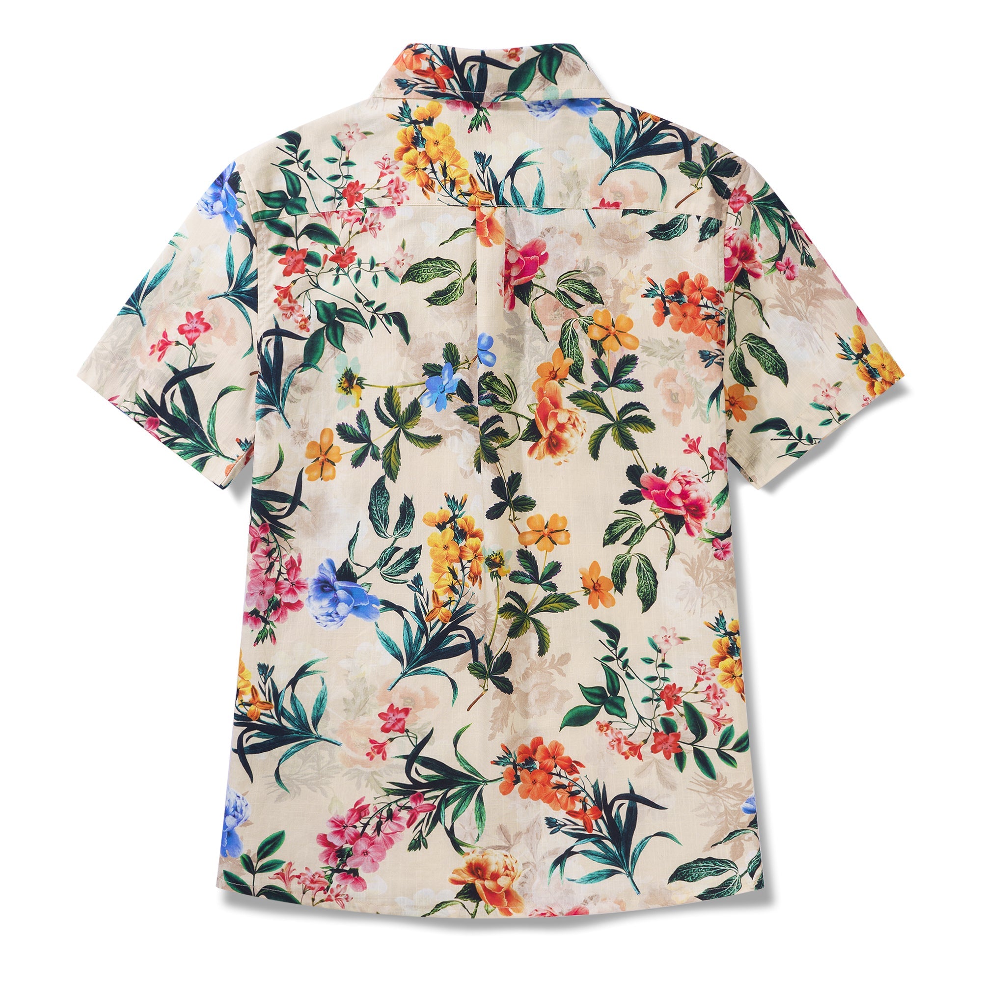 Floral Radiance 100% Cotton Women's Short Sleeve Button-up Shirt Beige Aloha Hawaiian