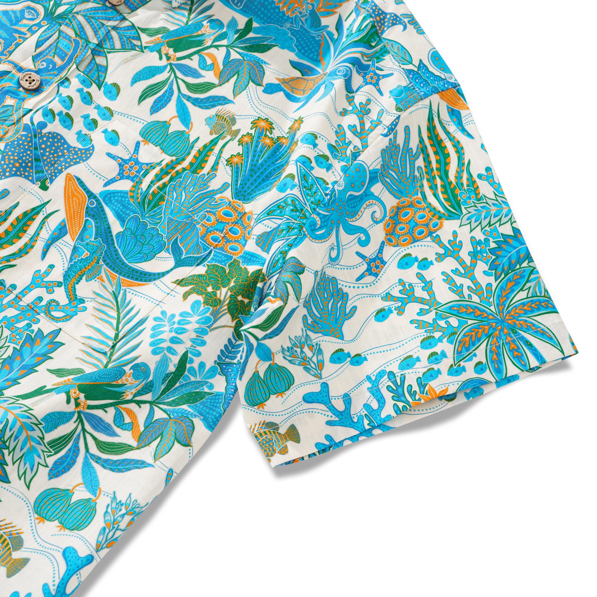 Men's Hawaiian Shirt Short Sleeve Button-down 100% Cotton Blue Aloha Fantasy Paradise