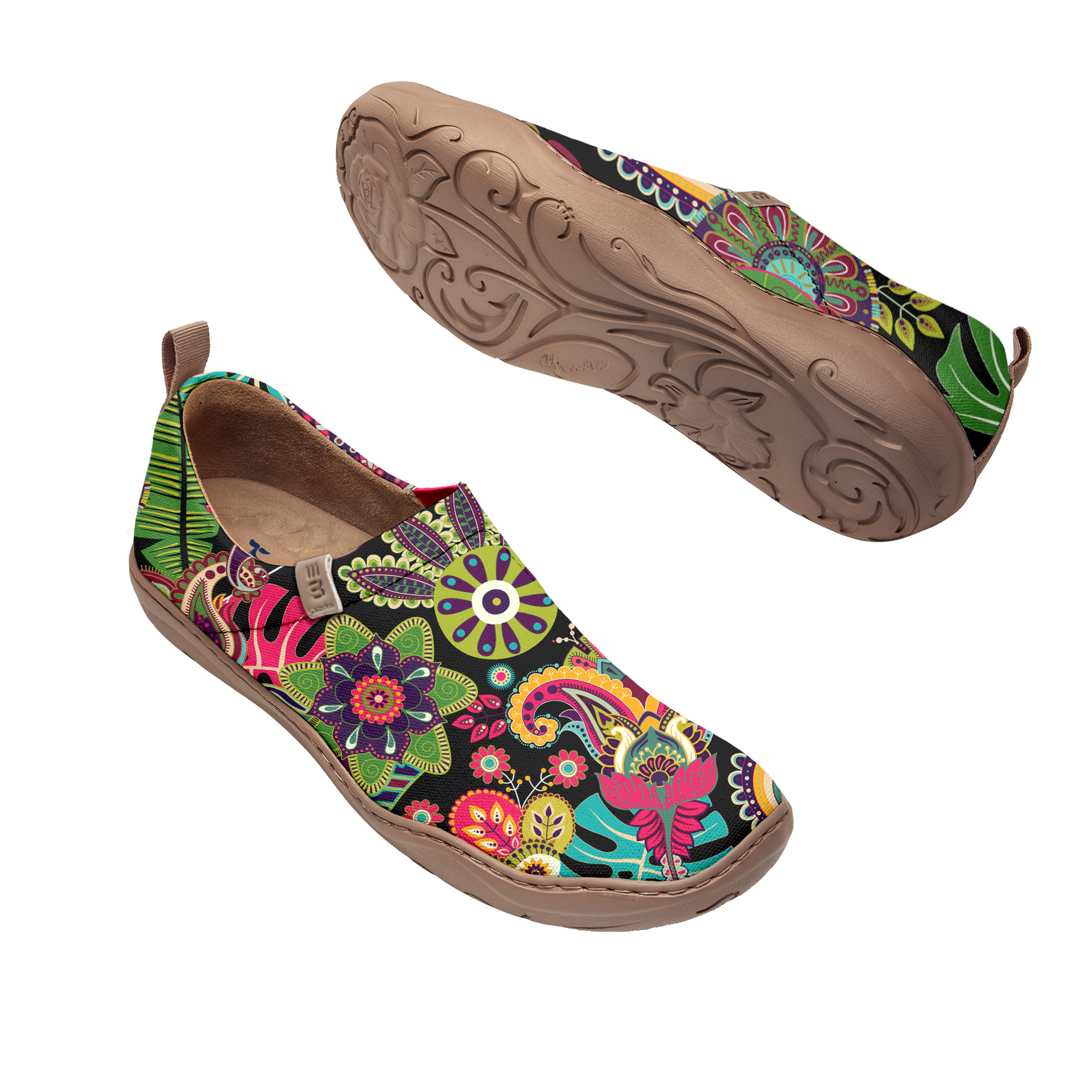 Yiume Women's Art Slip-On Casual Shoes Botanical Patterns Painted,100% Cotton