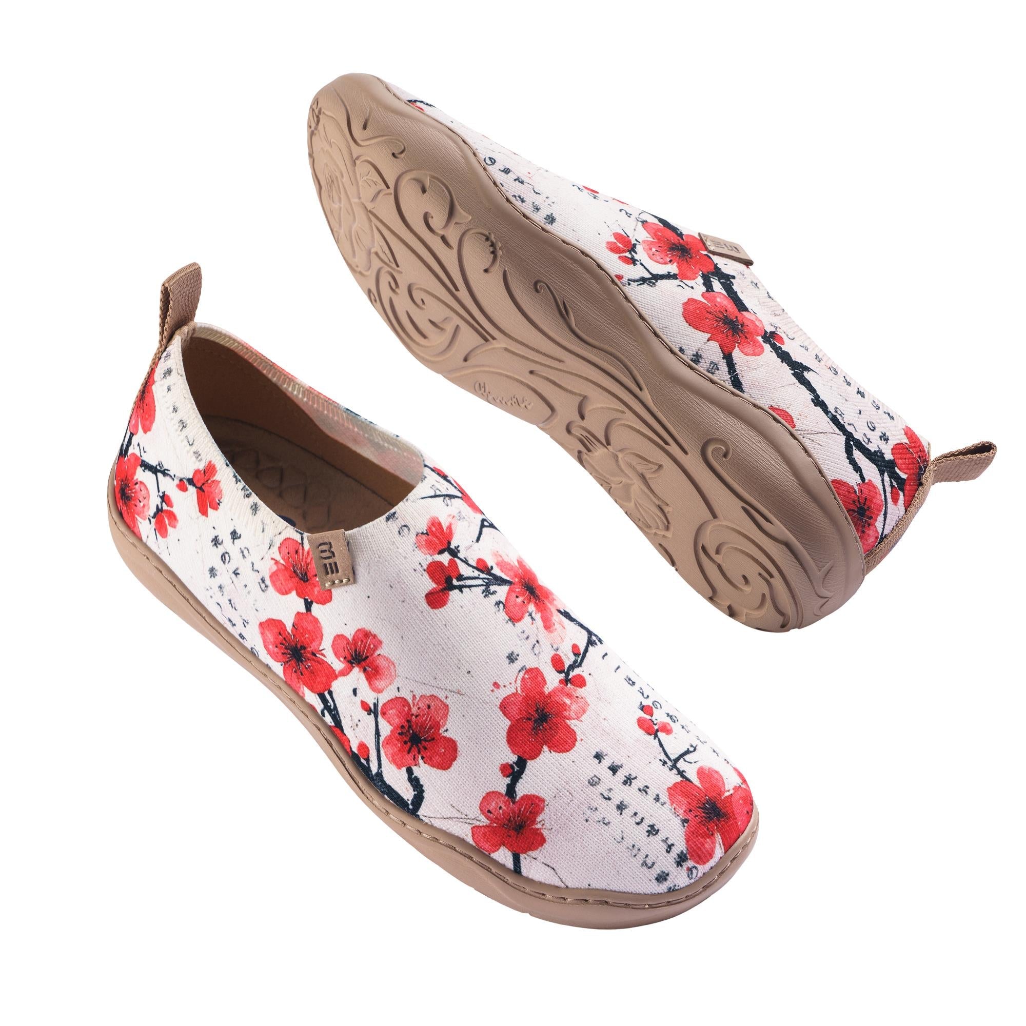 Yiume Women's Art Slip-On Shoes Comfortable Breathable Knit Casual Poetic Plum Blossom Footwear Stylish
