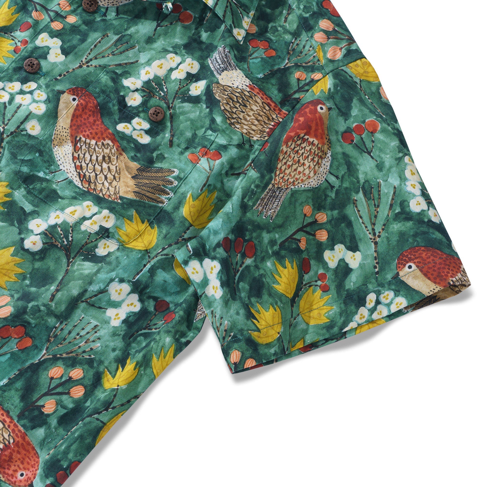 Autumn Birds By Katie Wilson 100% Cotton Men's Short Sleeve Camp Collar Shirt Aloha Hawaiian