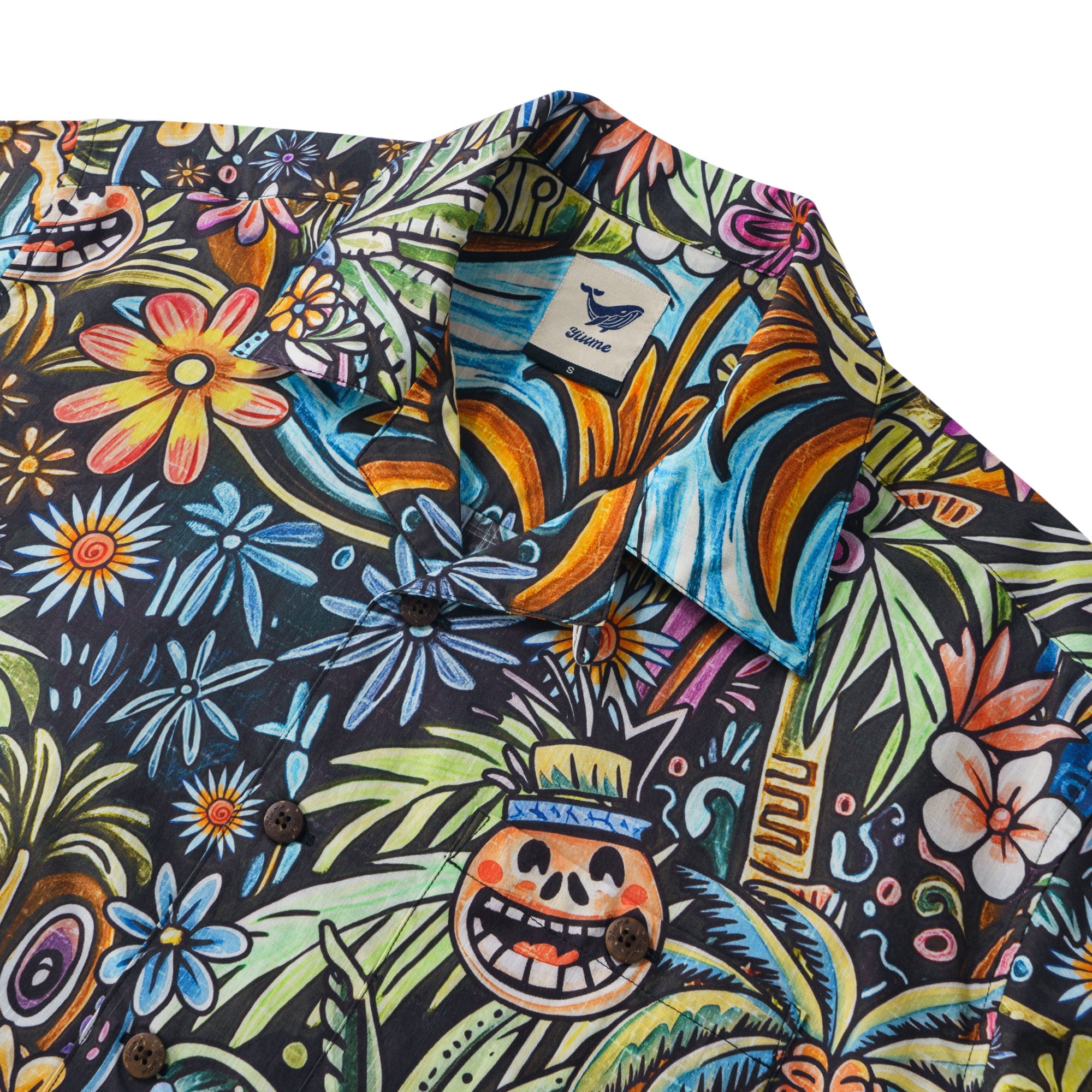 Joyful Tiki Oasis Shirt 100% Cotton Men's Short Sleeve Camp Collar Shirt Aloha Hawaiian