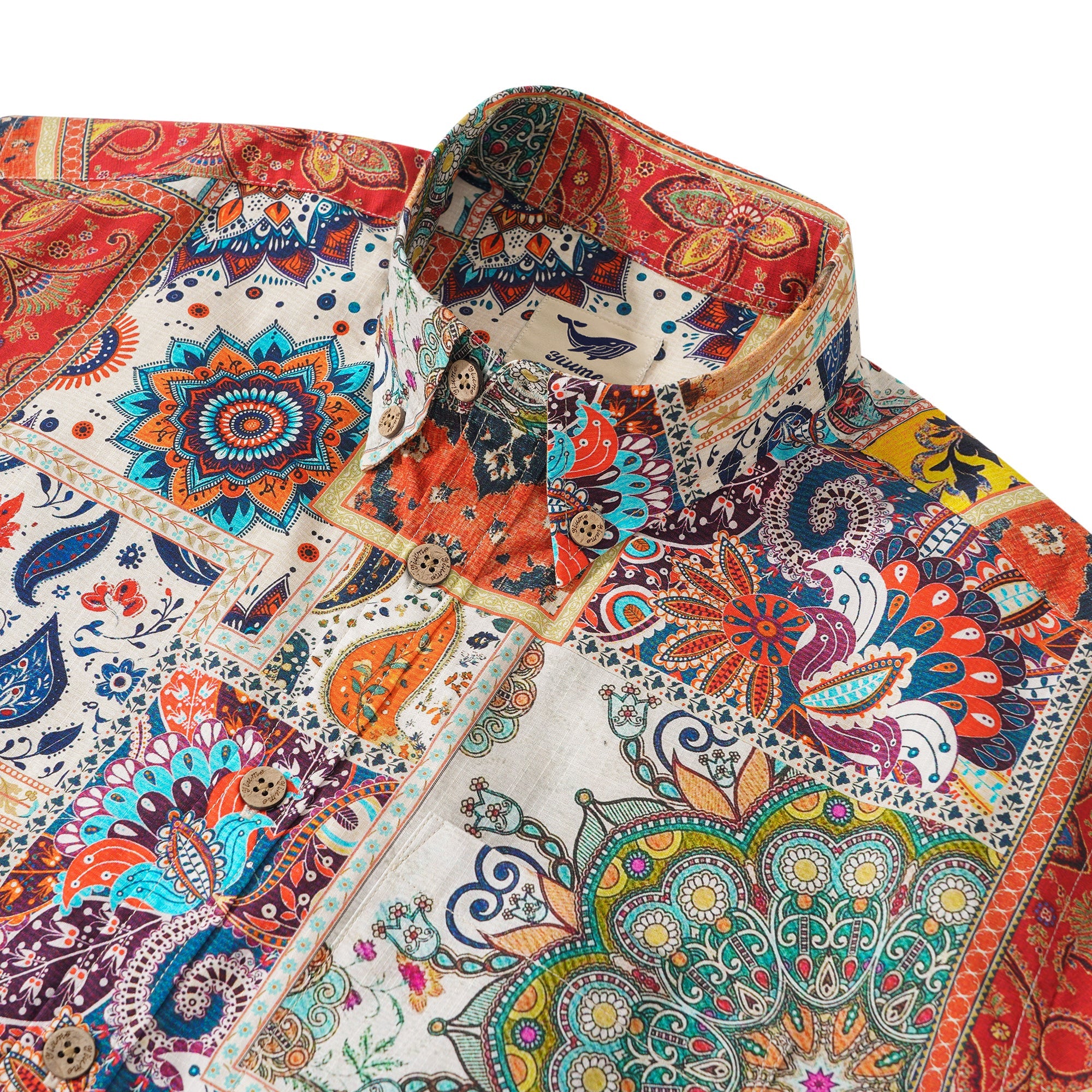Men's Hawaiian Shirt Short Sleeve Button-down 100% Cotton Blue Aloha Vivid Edges