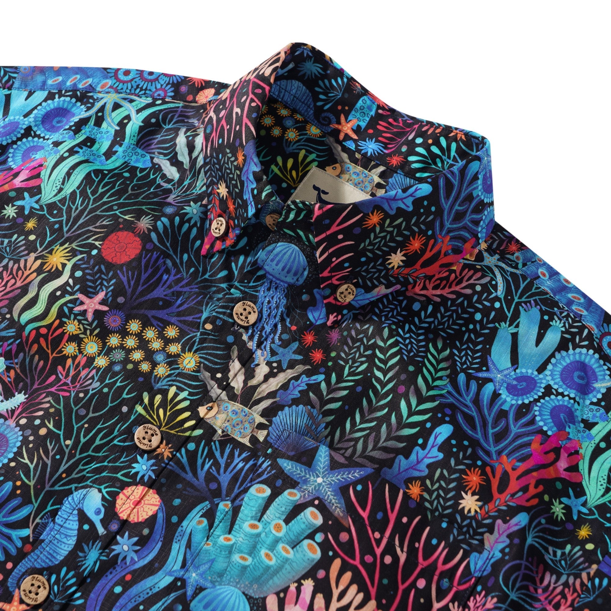 Men's Hawaiian Shirt Short Sleeve Button-down 100% Cotton Blue Aloha Underwater Wonderland