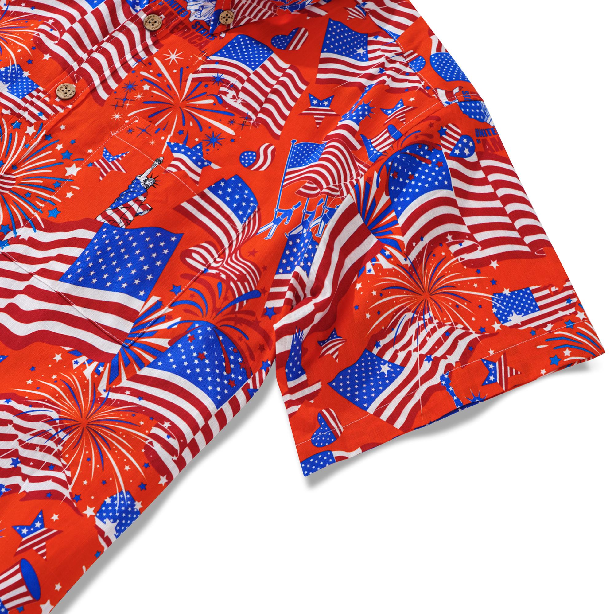 Men's Hawaiian Shirt Short Sleeve Button-down 100% Cotton White Aloha American Celebration