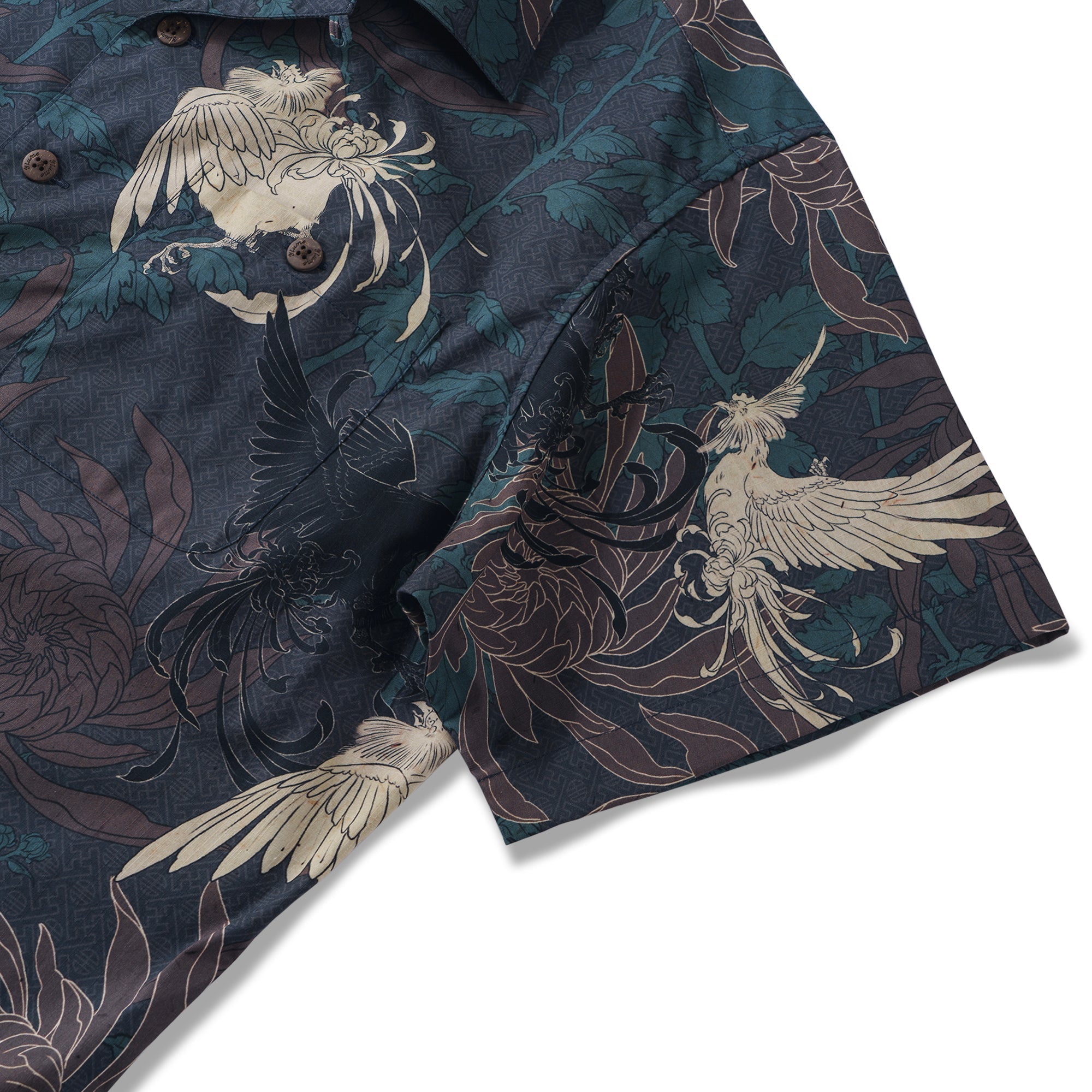 Imperial Garden Rooster Painting 100% Cotton Men's Short Sleeve Camp Collar Shirt Aloha Hawaiian