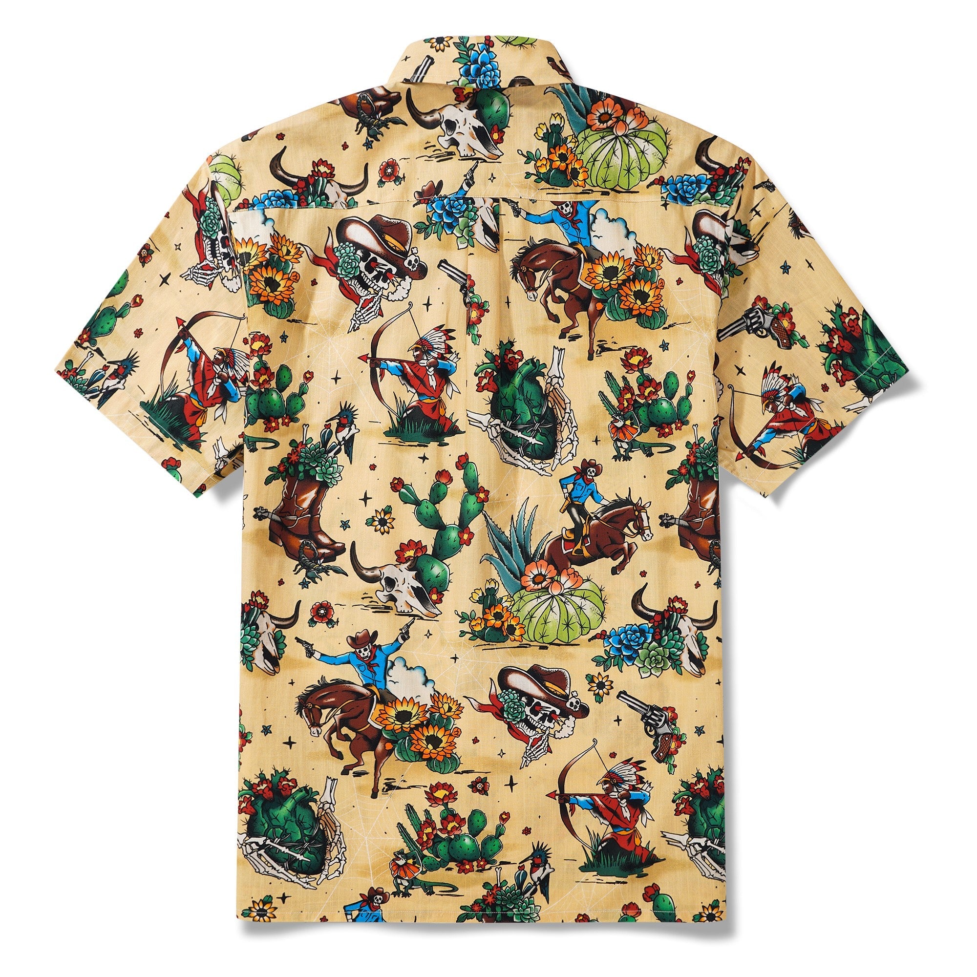 Men's Hawaiian Shirt Short Sleeve Button-down 100% Cotton Orange Aloha Western Highway Adventure
