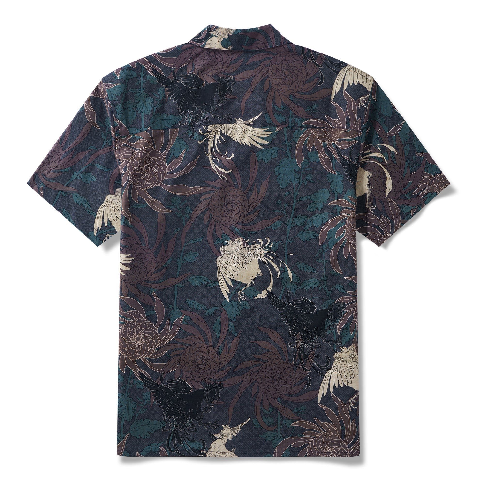 Imperial Garden Rooster Painting 100% Cotton Men's Short Sleeve Camp Collar Shirt Aloha Hawaiian