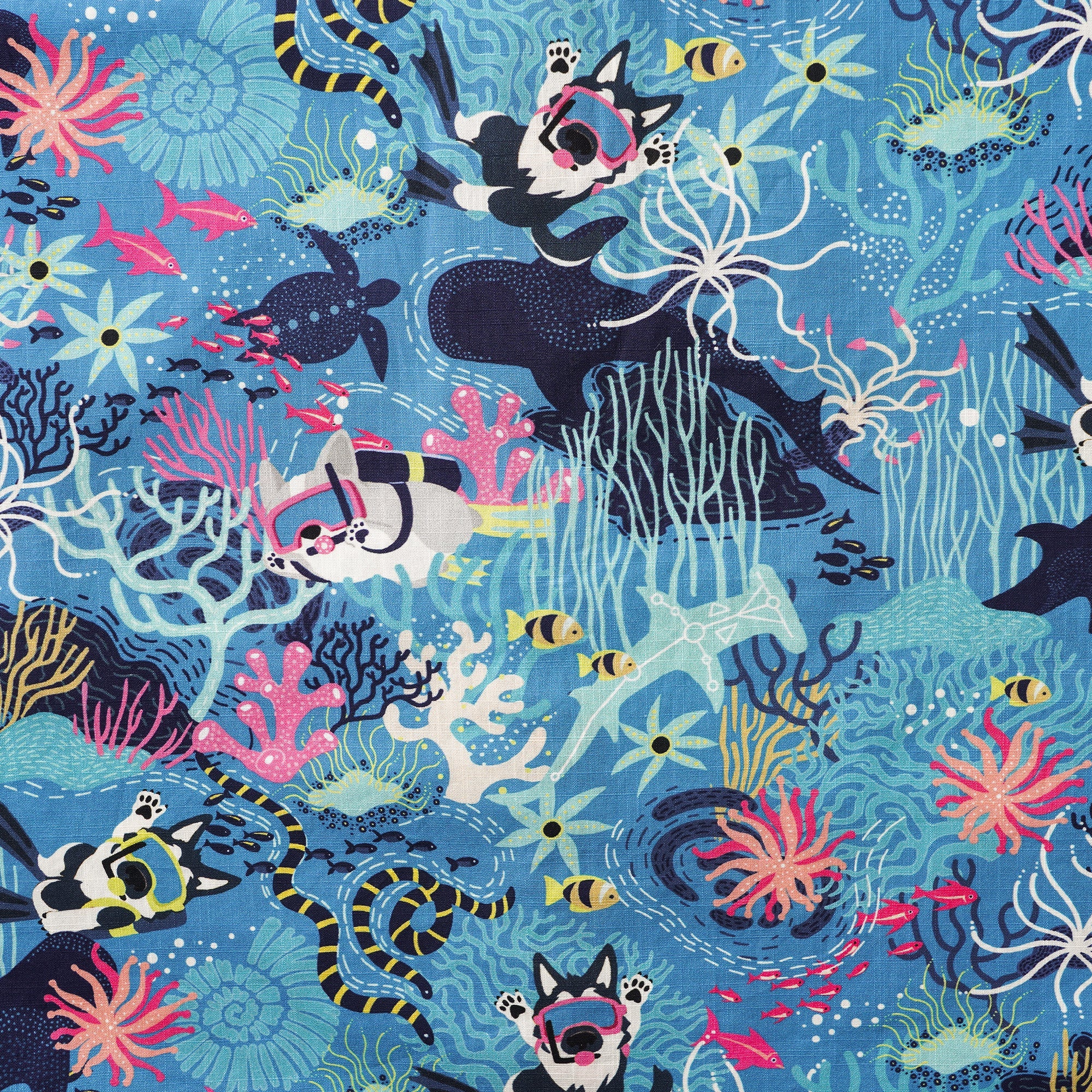 Men's Hawaiian Shirt Short Sleeve Button-down 100% Cotton Blue Aloha Dive Pup