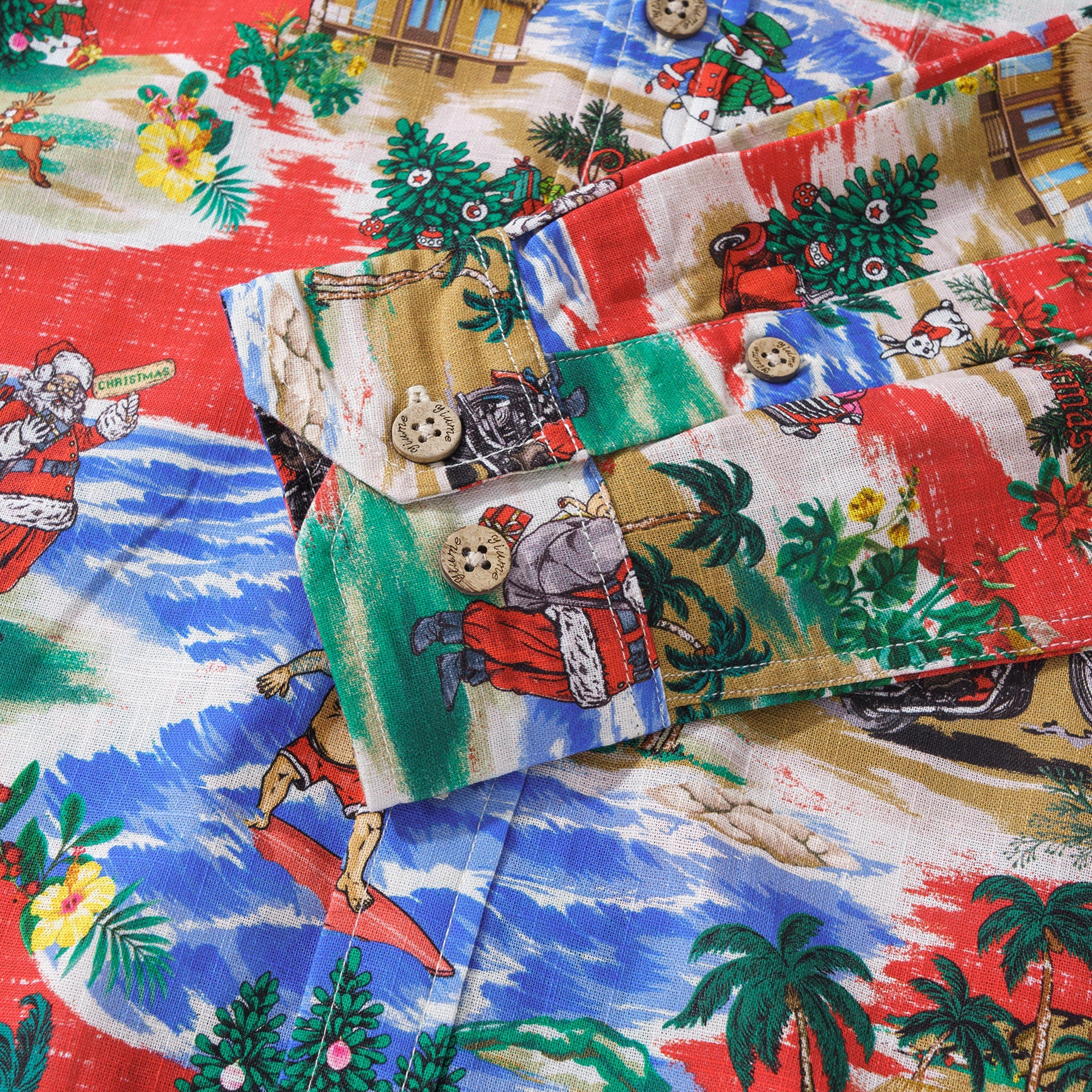 Christmas Long Sleeve Hawaiian Shirt For Men Santa Claus on a Harley 100% Cotton Button-down Aloha Shirt