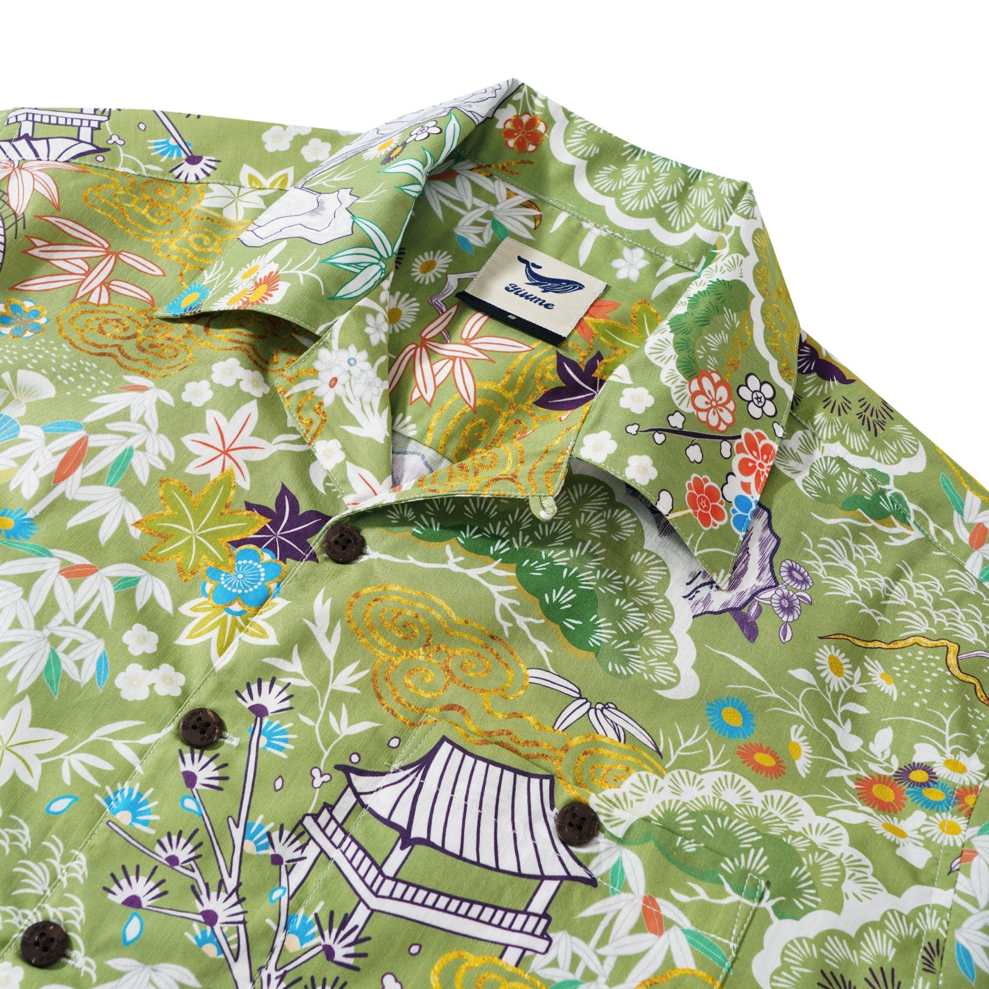 Men's Hawaiian Shirt Short Sleeve Camp Collar 100% Cotton Aloha Enchanting Jade Wilderness