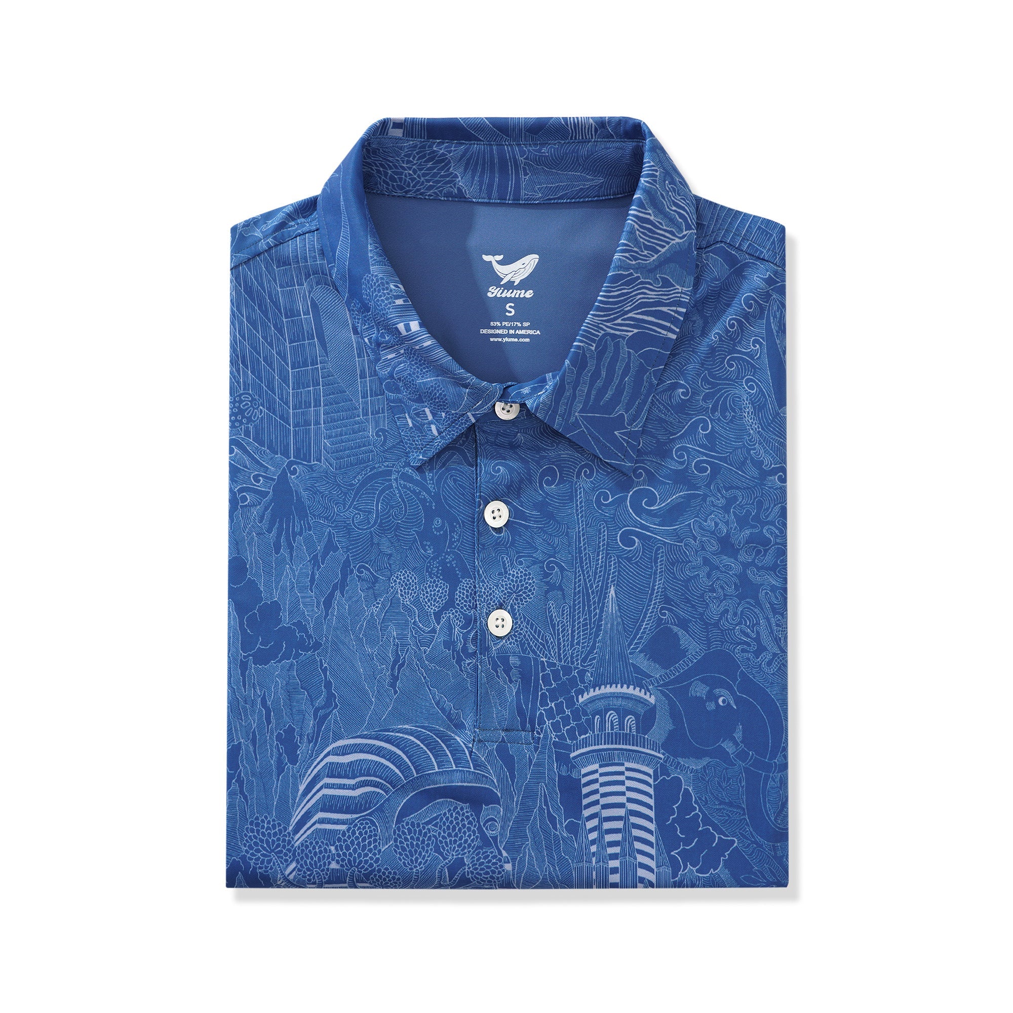 Men's Hawaiian Polo Shirt Short Sleeve 83% Recycled polyester 17% Spandex Blue Aloha Celestial Wonders Print