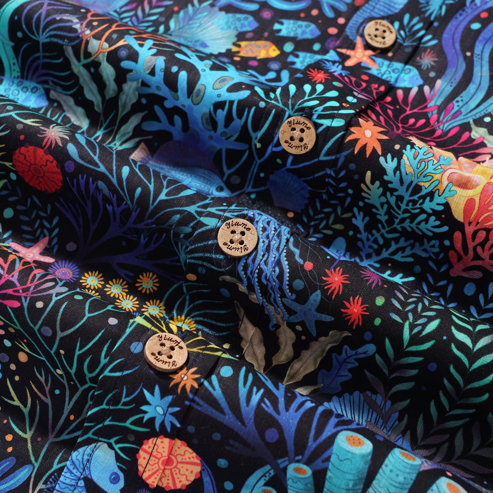 Men's Hawaiian Shirt Short Sleeve Button-down 100% Cotton Blue Aloha Underwater Wonderland