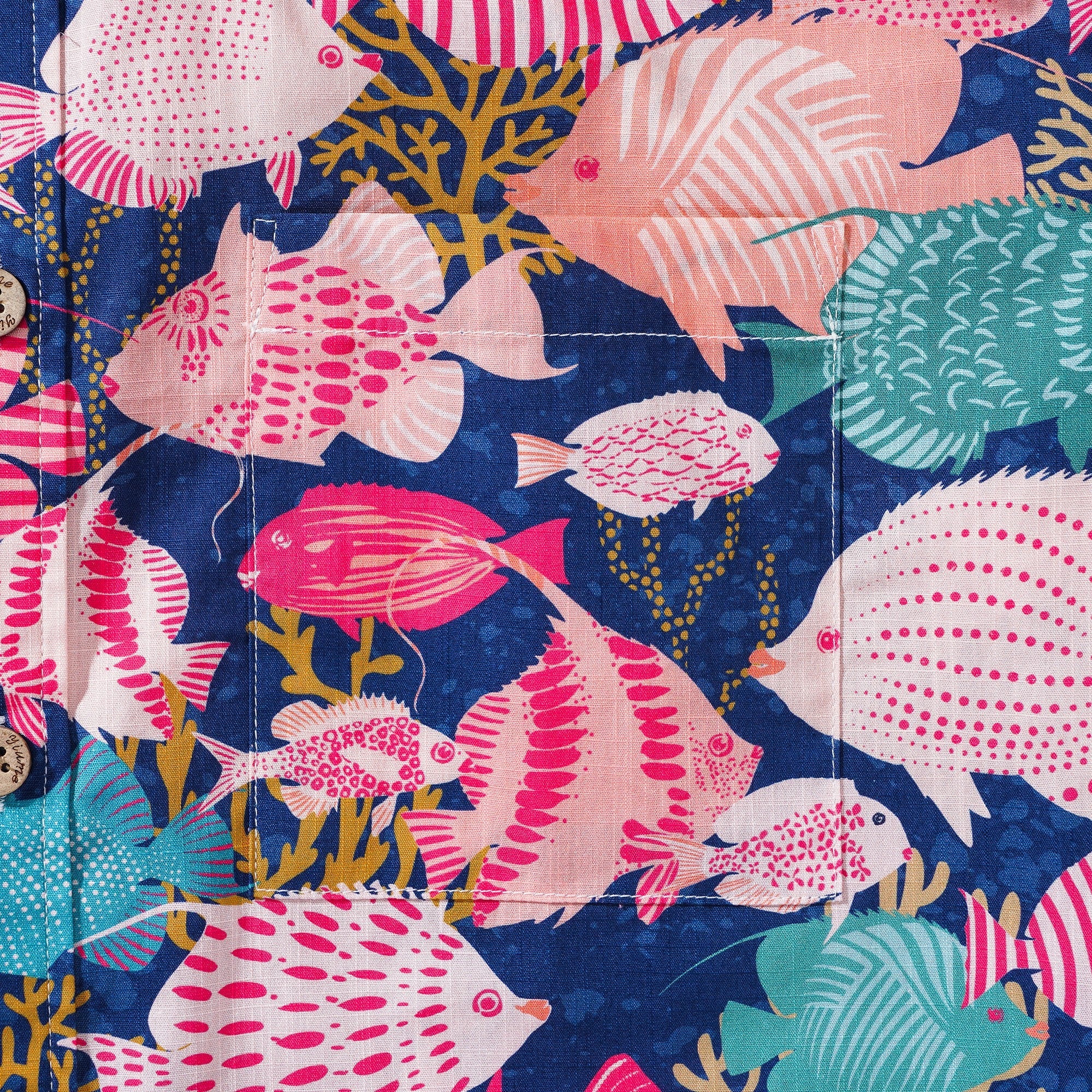 Men's Hawaiian Shirt Short Sleeve Button-down 100% Cotton Aloha Happy Fishes In The Coral Reef By Annick